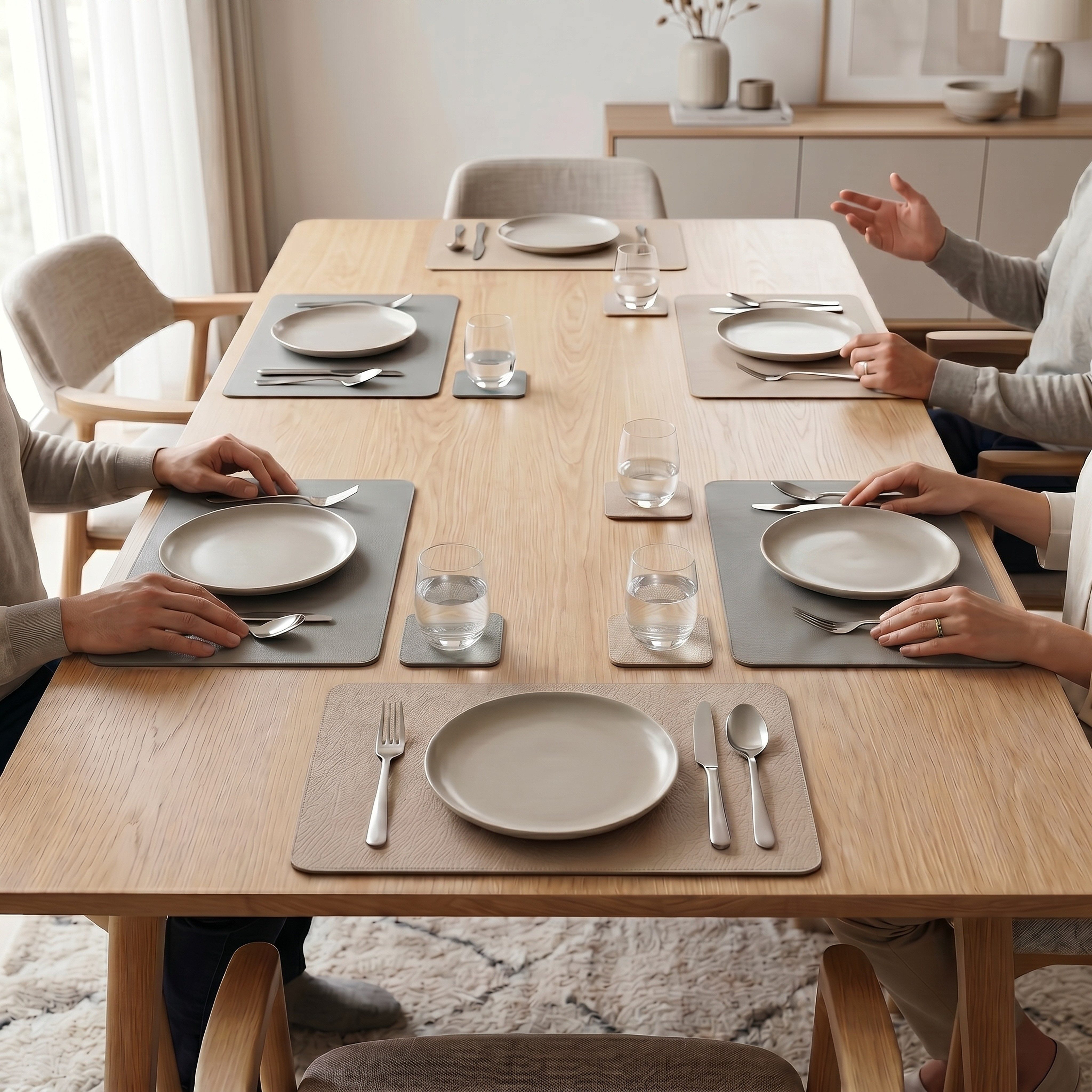 Arendo Platzset 6er Set Premium Tischset doppelseitig, Kunstleder, rutschfest, eckig, (Set, 12-St., 6 Tischsets, 6 Getränkeuntersetzer), wasserabweisend, abwischbar, Tellerunterlage & Getränkeuntersetzter