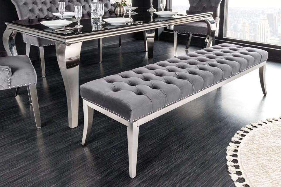 riess-ambiente Sitzbank CASTLE DELUXE 165cm grau / silber (Einzelartikel,  1-St), Esszimmer · Samt · Edelstahl · Schlafzimmer · Flur · Barock Design