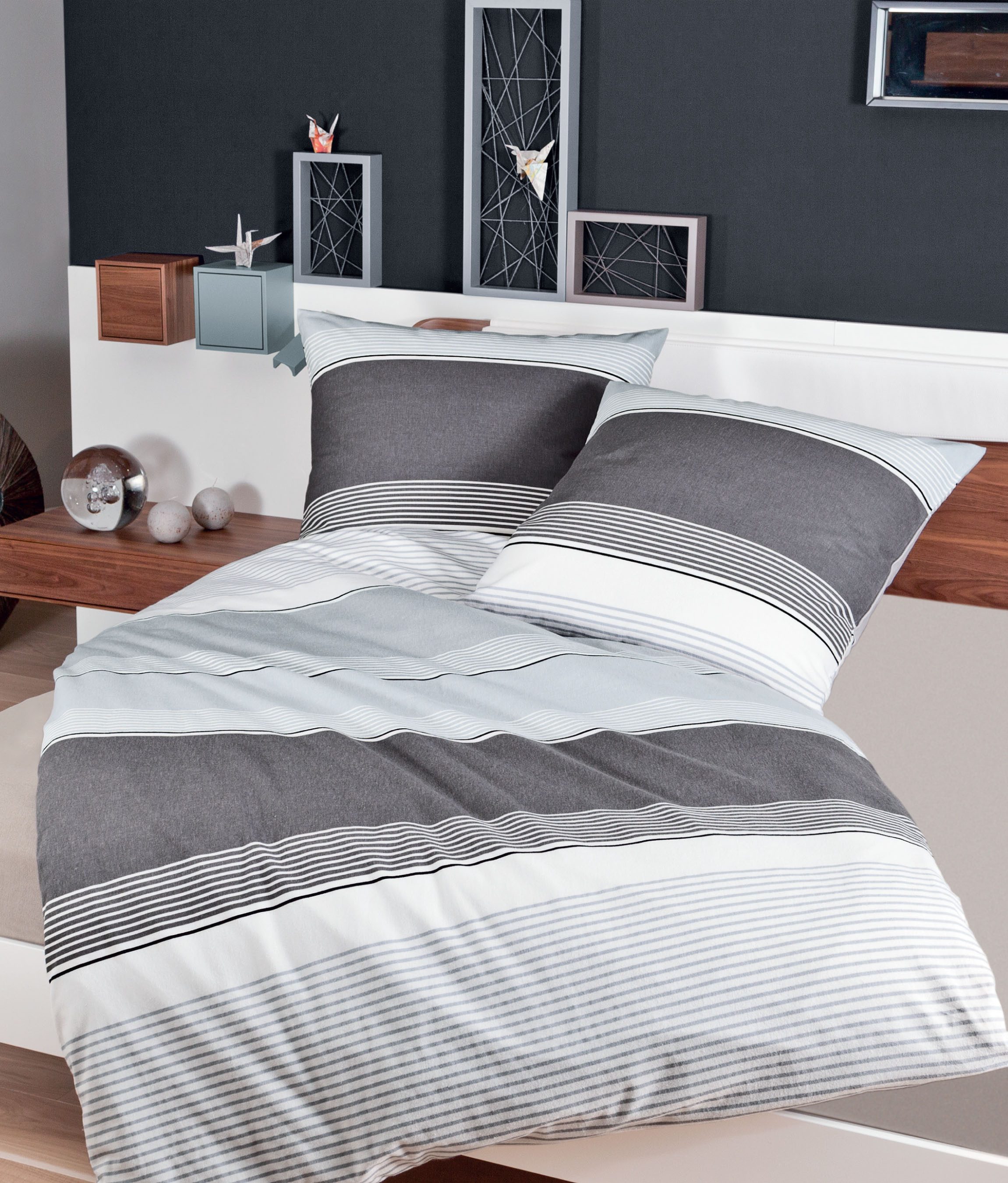 Janine Bettwäsche Mako-Satin 31013, Mako-Satin, 2 teilig, aus 100% Baumwolle, mit Streifen, ab Größe 135x200 cm