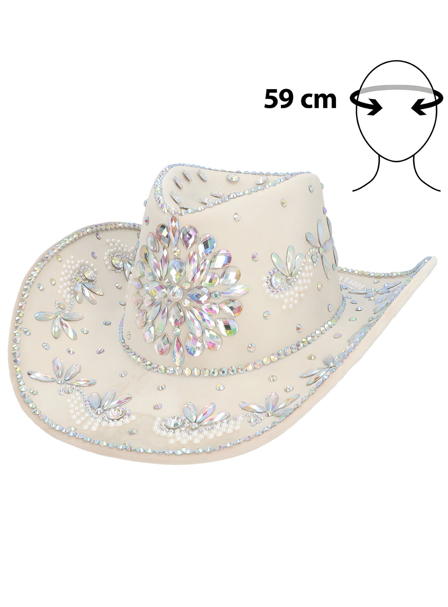 Boland Kostüm Cowboyhut Johnny Jewel beige, Ein glanzvoller Westernhut für jeden Rodeostar
