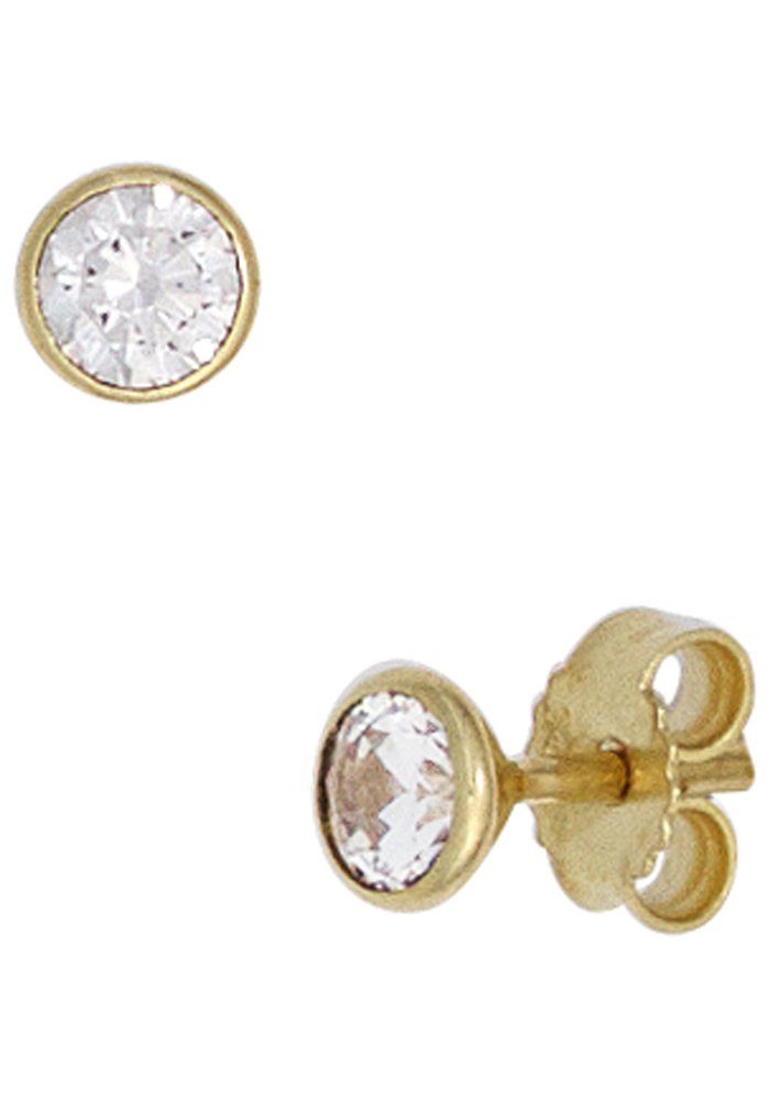 JOBO Paar Ohrstecker, rund 333 Gold mit Zirkonia