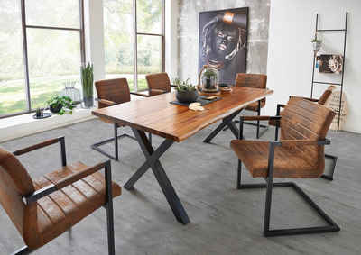 SAM® Essgruppe Baku, massives Akazienholz, cognacfarben, natürliche Baumkante & 6x Stühle