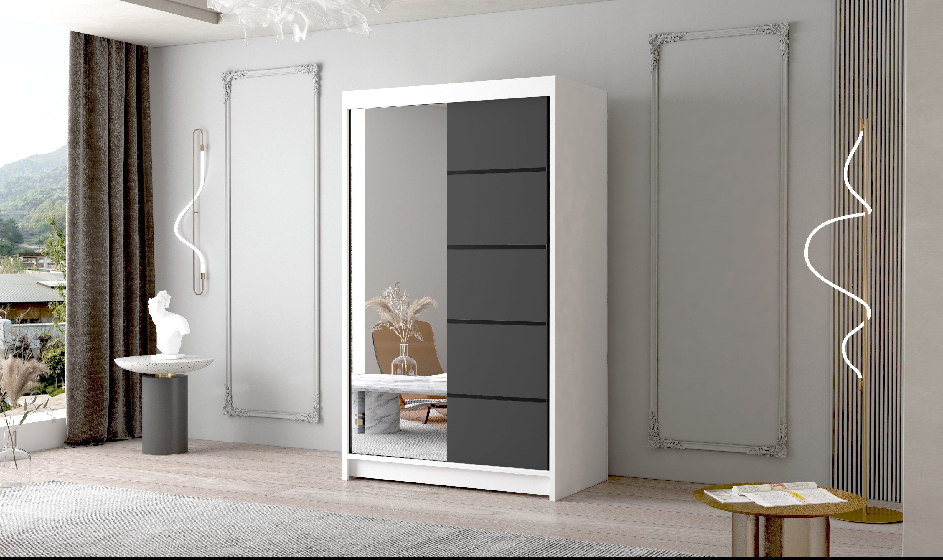 Sofnet Kleiderschrank Letto III (mit Spiegel, Schiebetüren und Kleiderstang günstig online kaufen