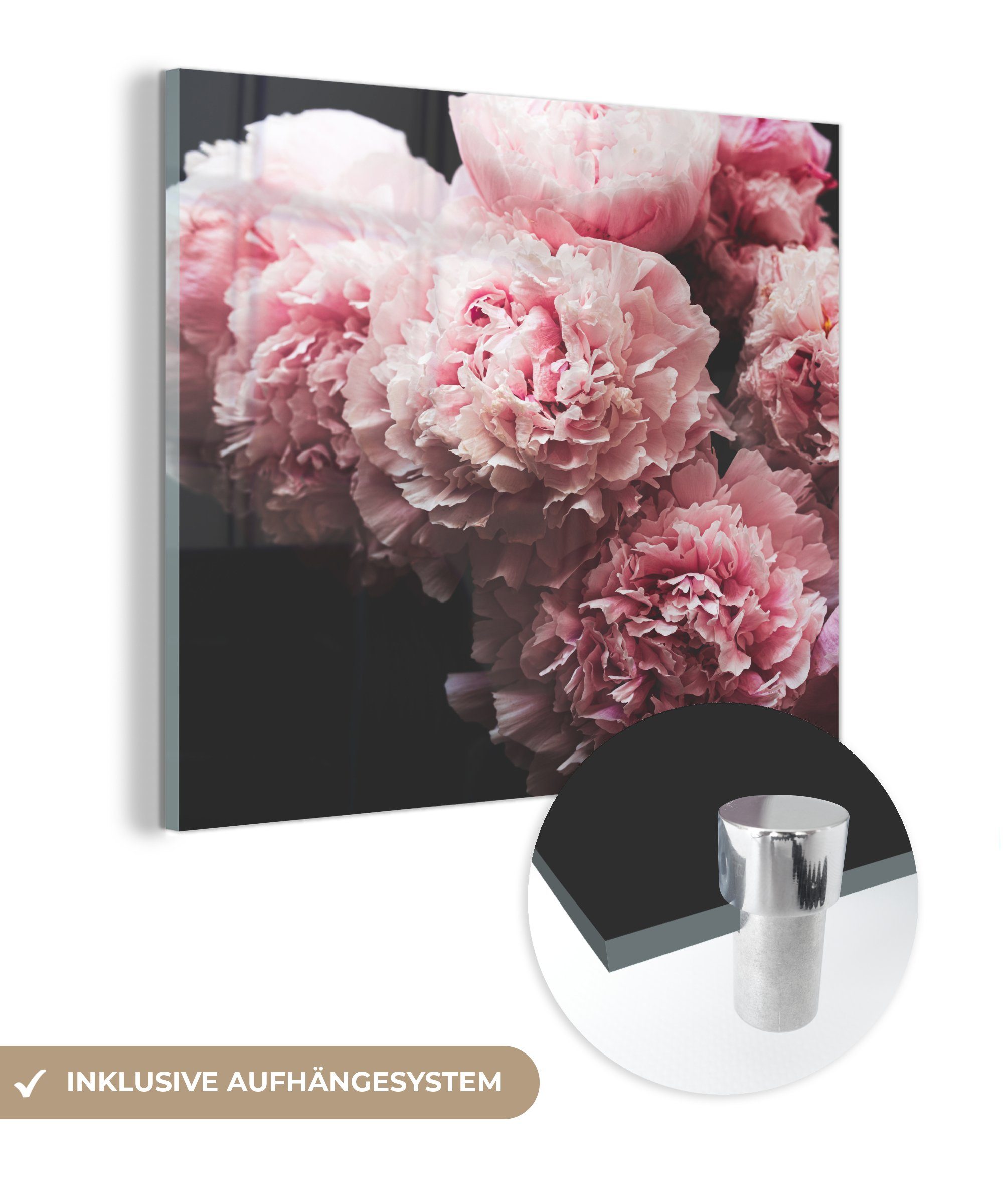 MuchoWow Acrylglasbild Blumenstrauß aus rosa Pfingstrosen, (1 St), Glasbilder - Bilder auf Glas Wandbild - Foto auf Glas - Wanddekoration