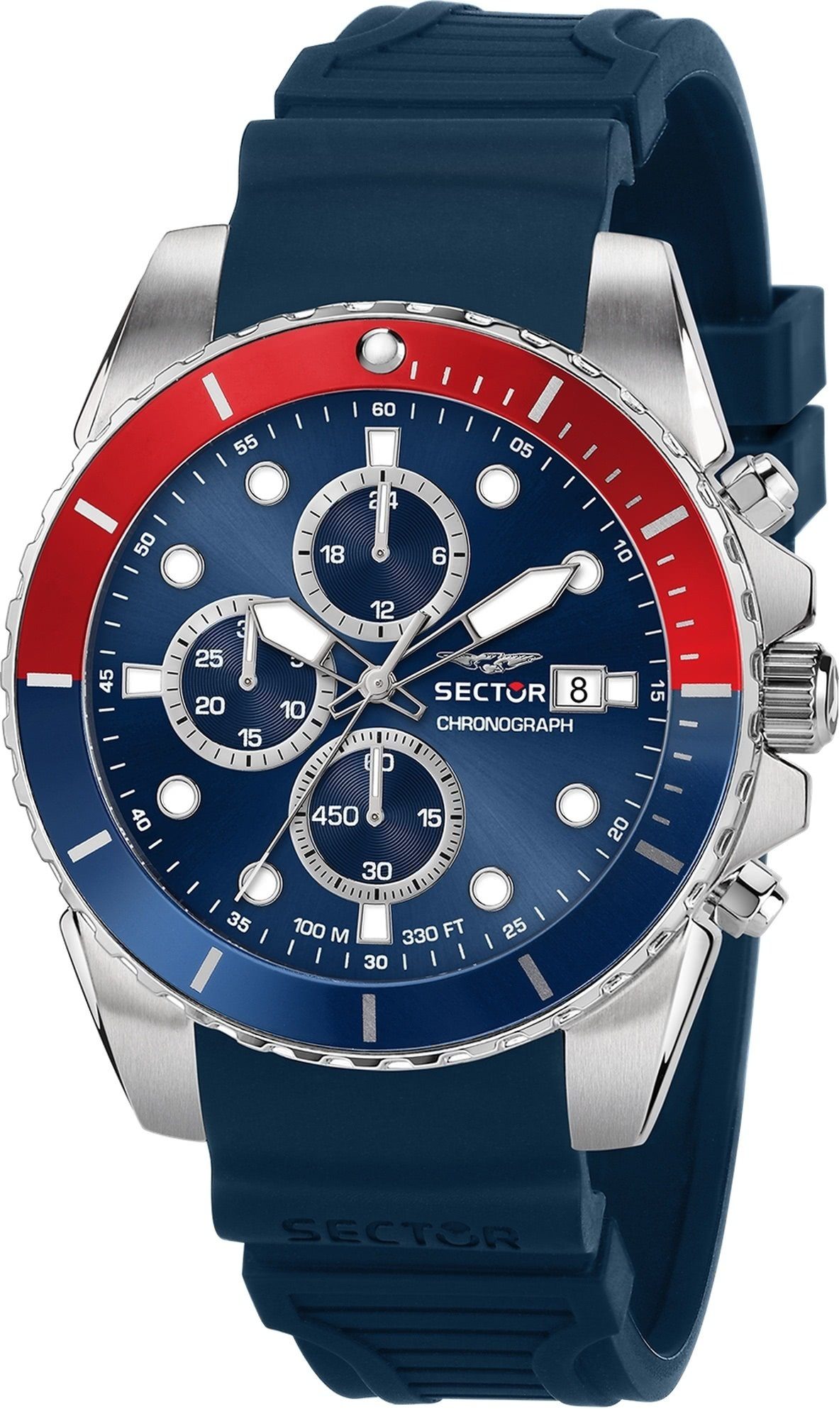 Sector Chronograph Sector Herren Armbanduhr Chrono, Herren Armbanduhr rund, groß (41,2x39mm) Silikonarmband blau, Elegant