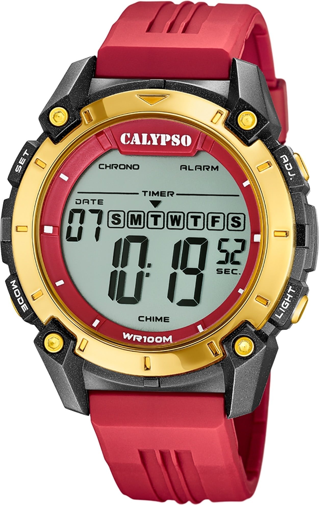 CALYPSO WATCHES Digitaluhr Calypso Herrenuhr Kunststoff rot Calypso, (Digitaluhr), Herrenuhr rund, extra groß (ca. 50mm) Kunststoffarmband, Sport-Style
