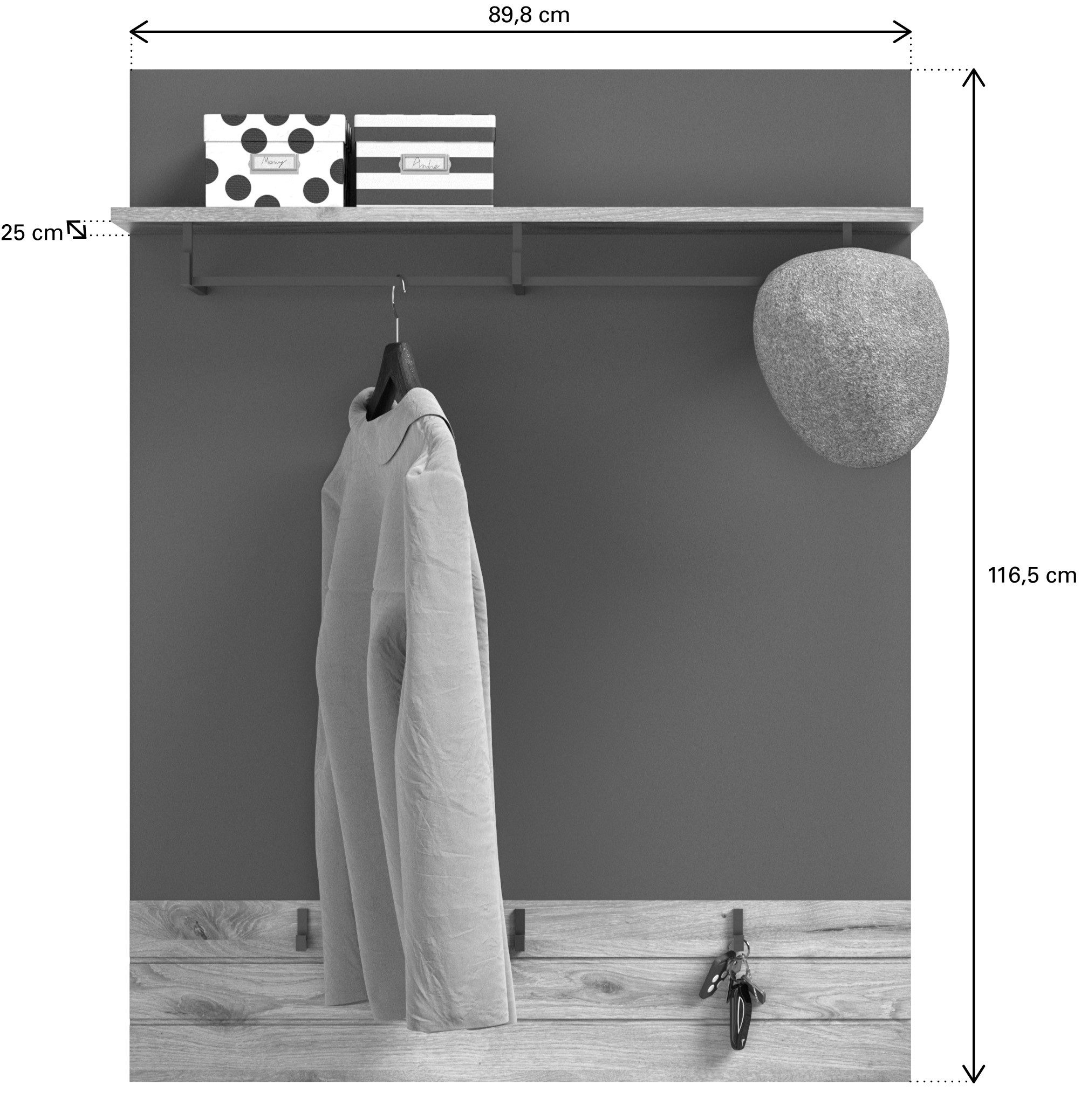 Newroom Garderobe Eiche 90 cm, Garderobe Eiche Basalt Grau Industrial Garderobenpaneel Kompaktgard...