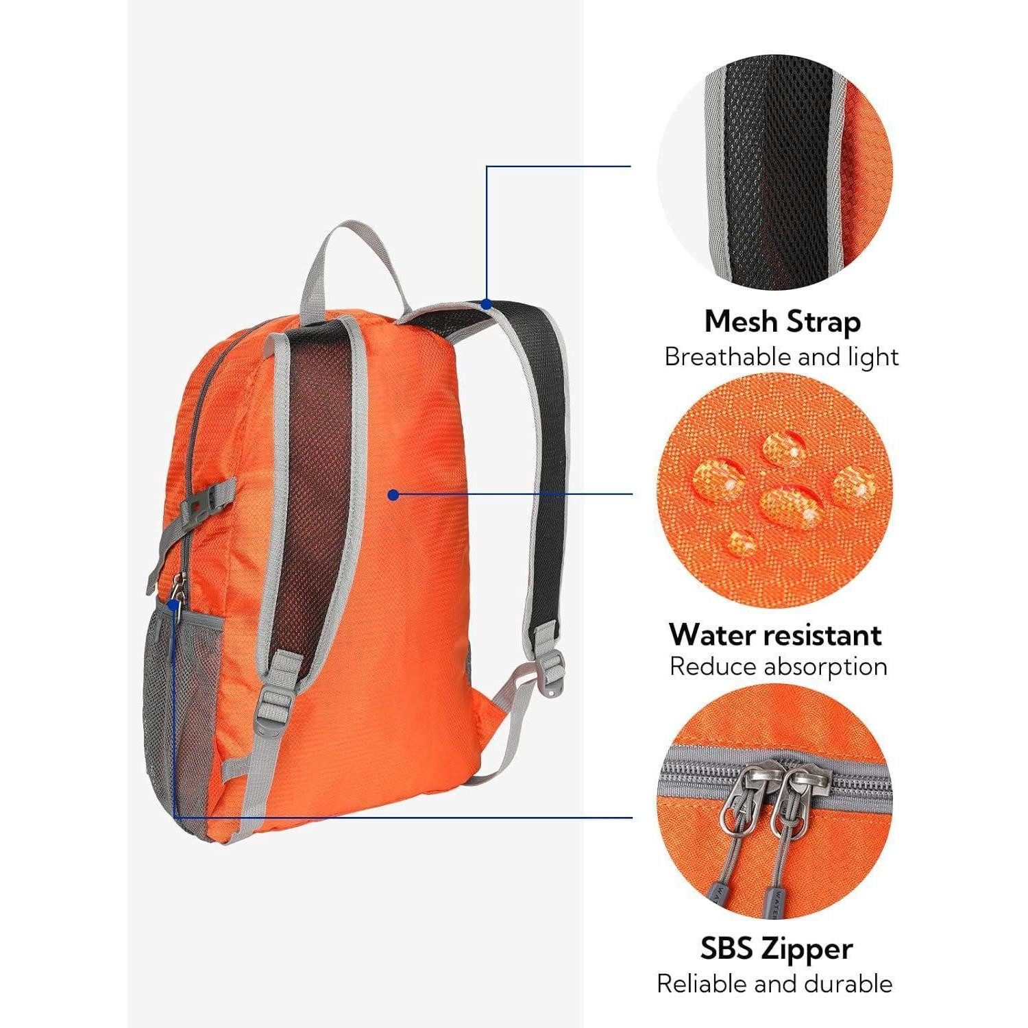 LuxusKollektion Wanderrucksack Ultraleichter Faltbarer Klein Rucksack 20L Orange für Outdoor Sport
