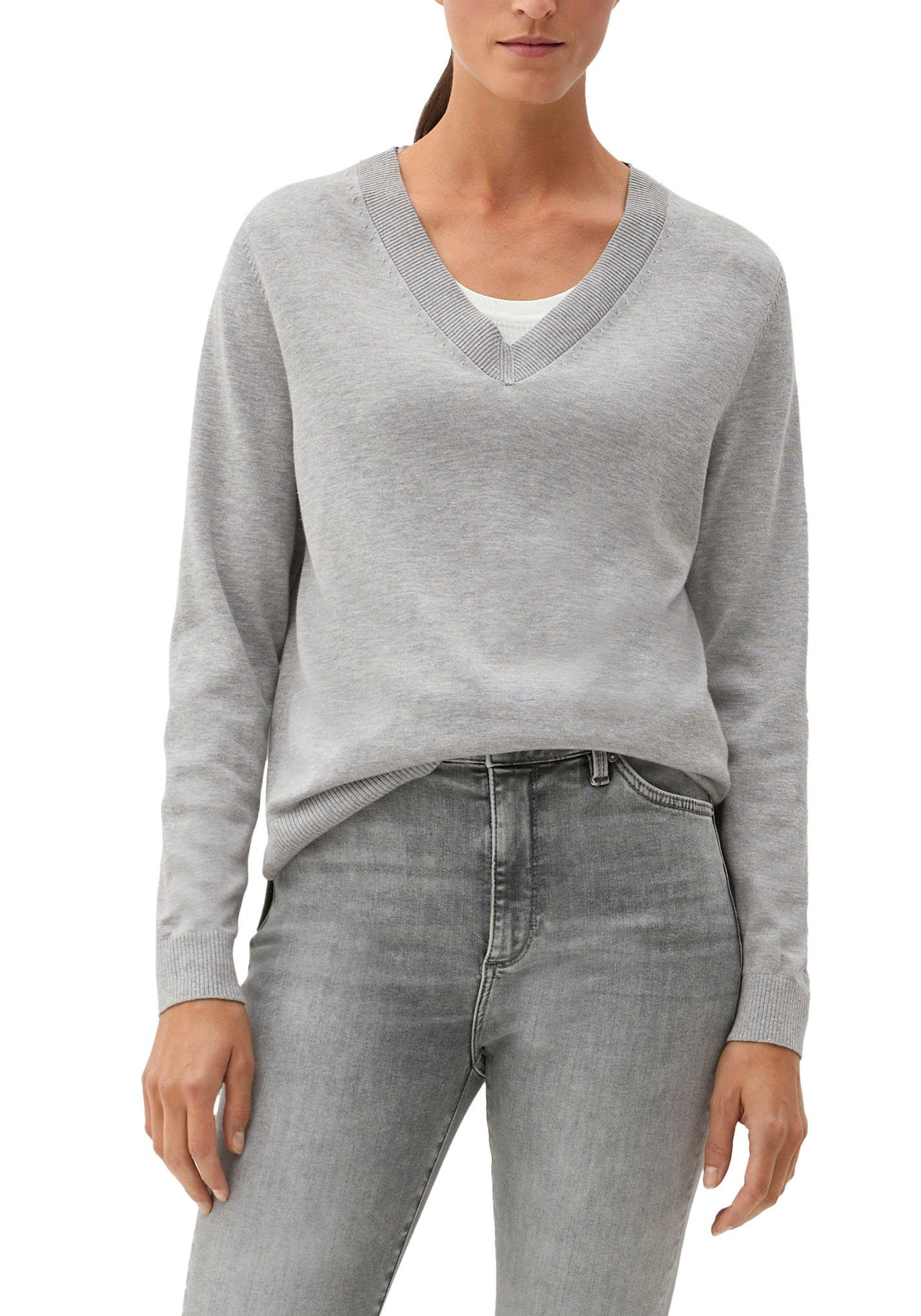 legeren Look meliert V-Ausschnitt-Pullover s.Oliver im grau