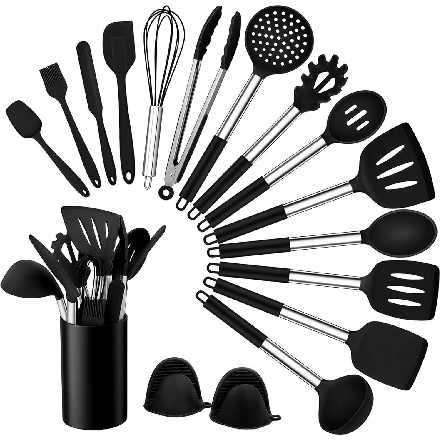 Kochbesteck-Set 17-teiliges Küchenhelfer Set Silikon Kochutensilien Antihaft Schwarz