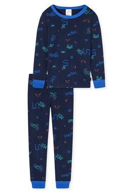 Schiesser Pyjama "Boys World" (2 tlg) cooles Allover-Muster aus Weltraum-Fahrzeugen und Pixeln