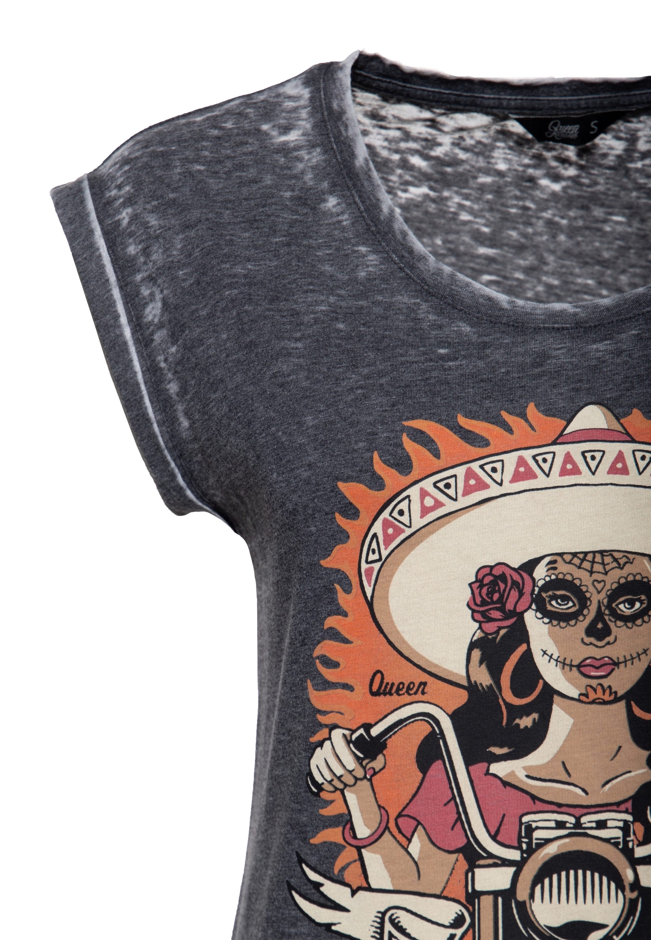 QueenKerosin Print-Shirt Hasta La Vista (1-tlg) mit Roll-Up