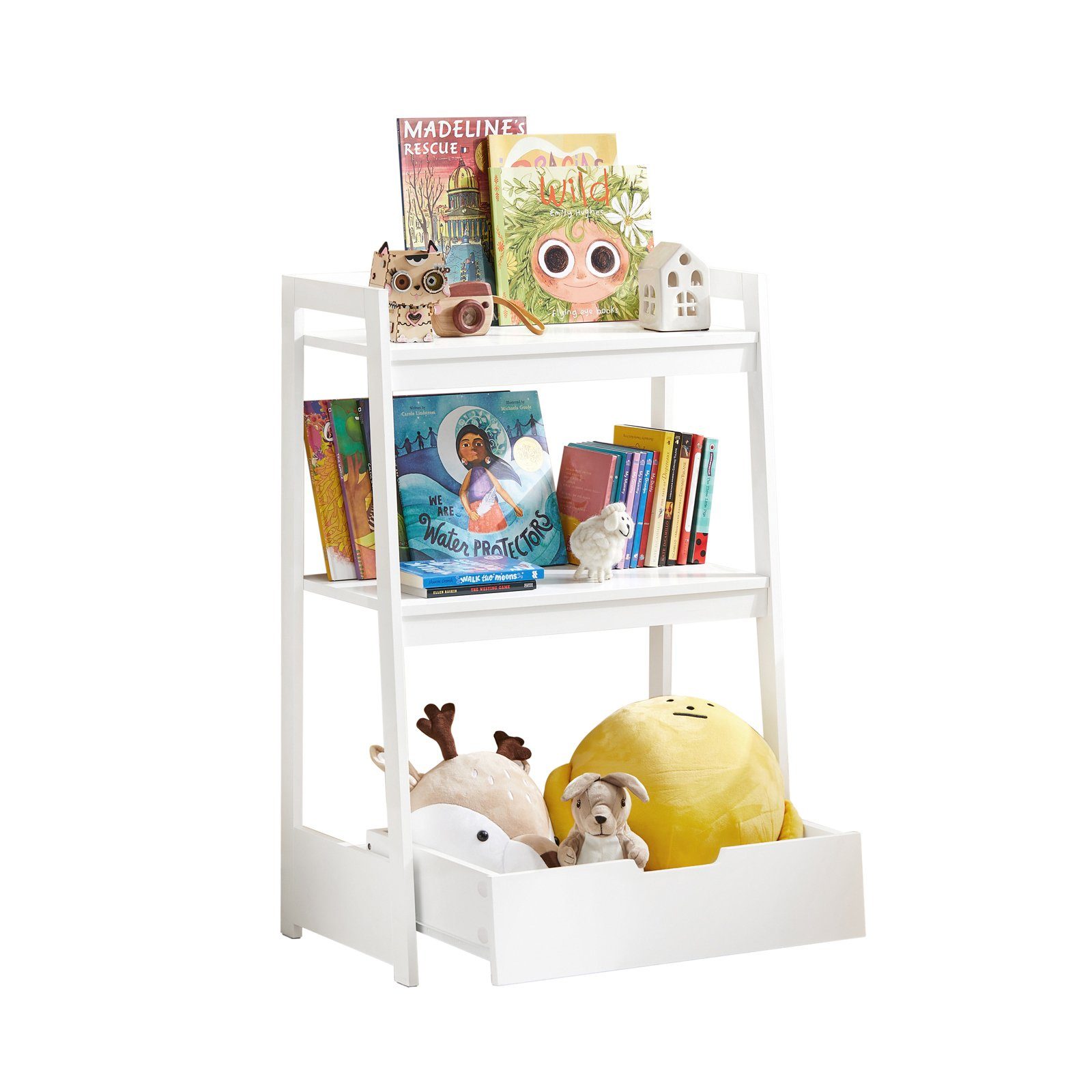 SoBuy Regal KMB31, Kinder Spielzeugregal Kinderregal mit 2 Ablagen und  Einer Schublade Bücherregal Spielzeugtruhe Spielzeugkiste  Aufbewahrungsregal für Kinder Weiß