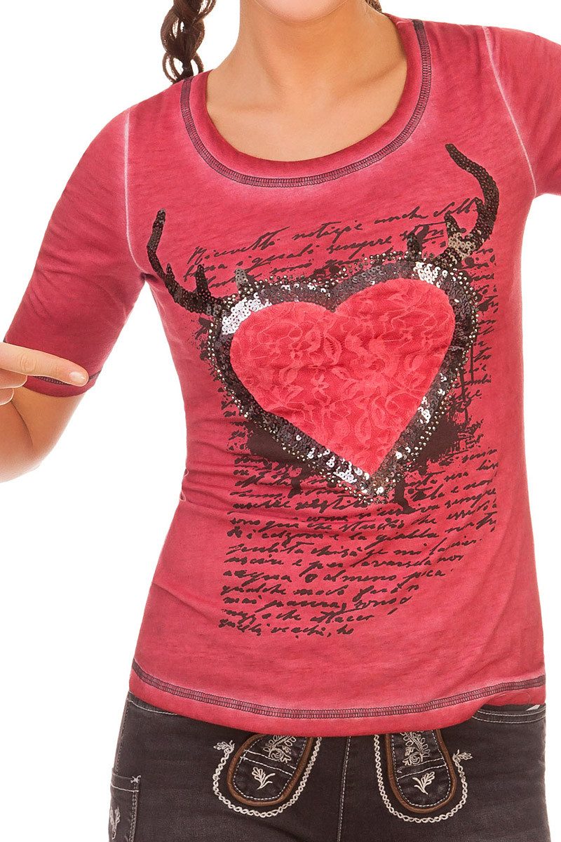 MarJo Trachtenshirt Trachtenshirt Damen - OLGA - grau, rot