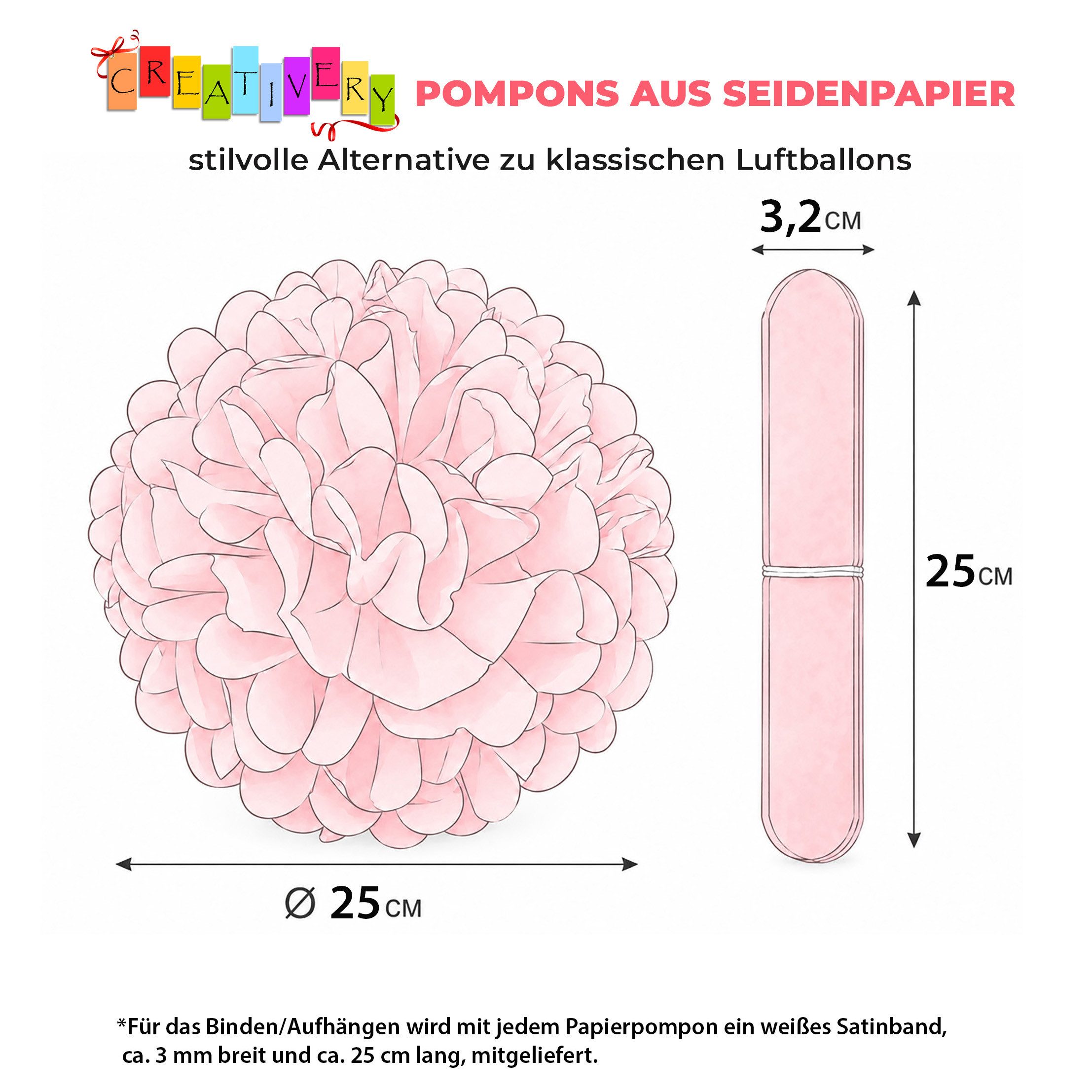 Creativery Pompon, Pompon 25cm Papier 1 Stück Grün