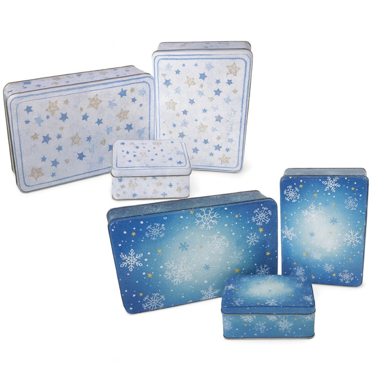RIFFELMACHER & WEINBERGER Christbaumschmuck Gebäckdosen 3er Set, Blau mit Sternen & Schneeflo