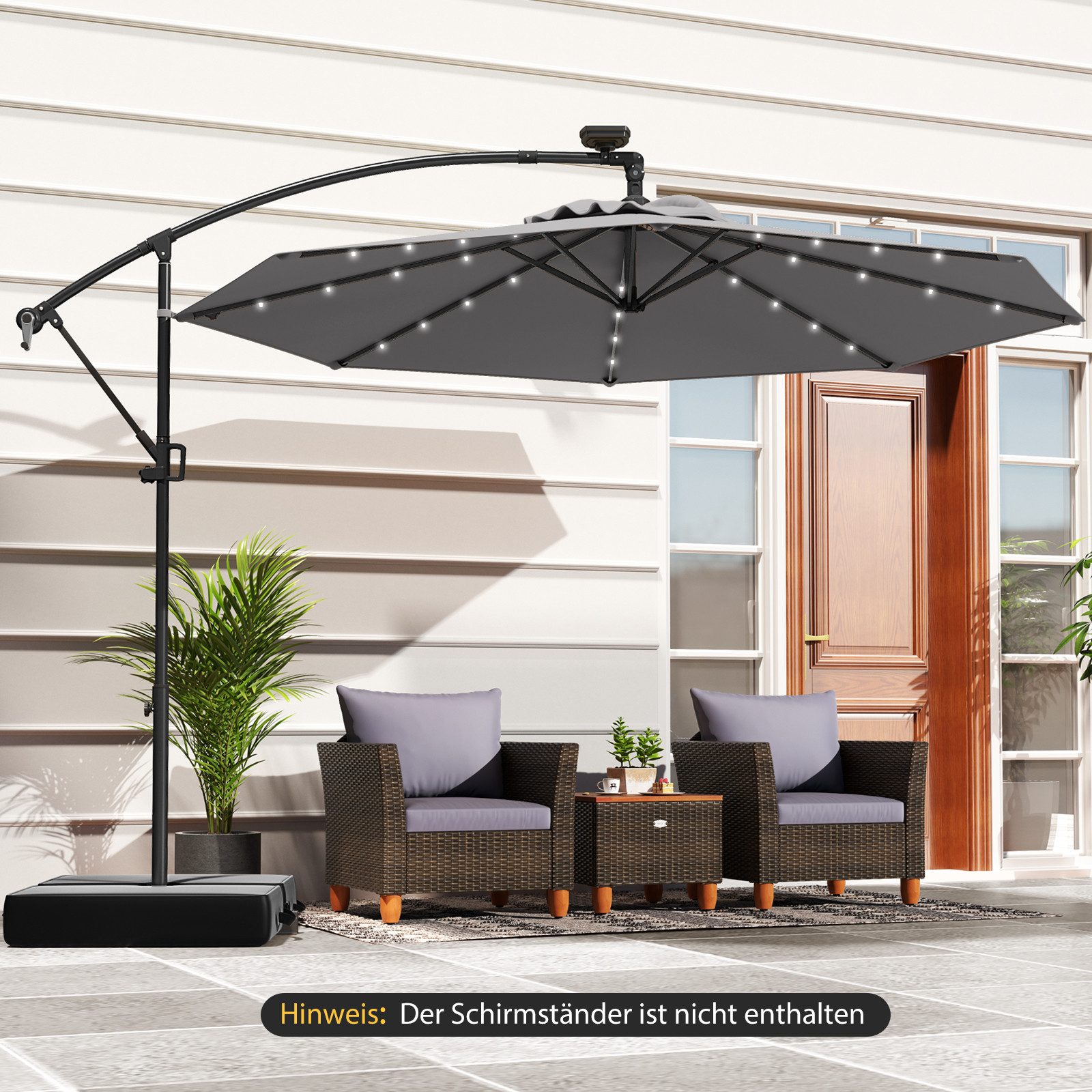 KOMFOTTEU Sonnenschirm mit 32 Solar-LED-Lichtern, höhenverstellbarer günstig online kaufen