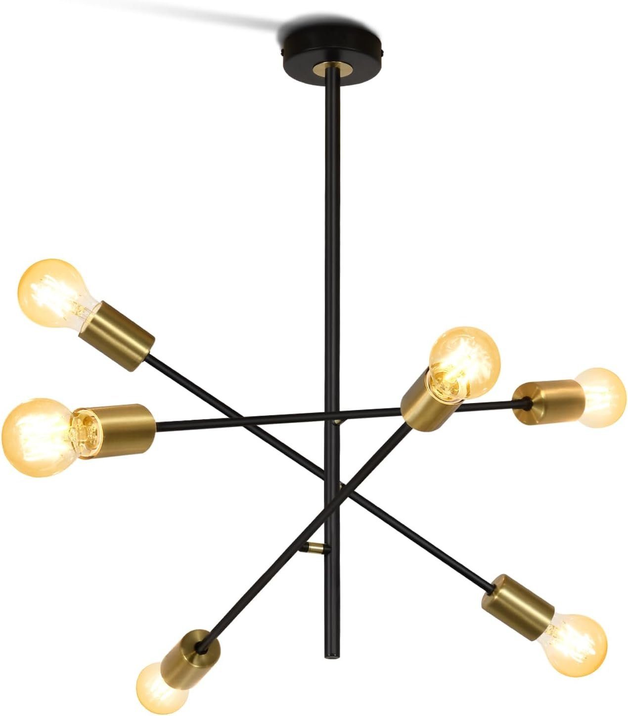 Esstischlampe Hängend Wohnzimmerlampe Leuchtmittel, E27 Pendelleuchte ohne Retro Flammig Schwarz Kronleuchter Pendelleuchte Gold, ZMH Vintage 6