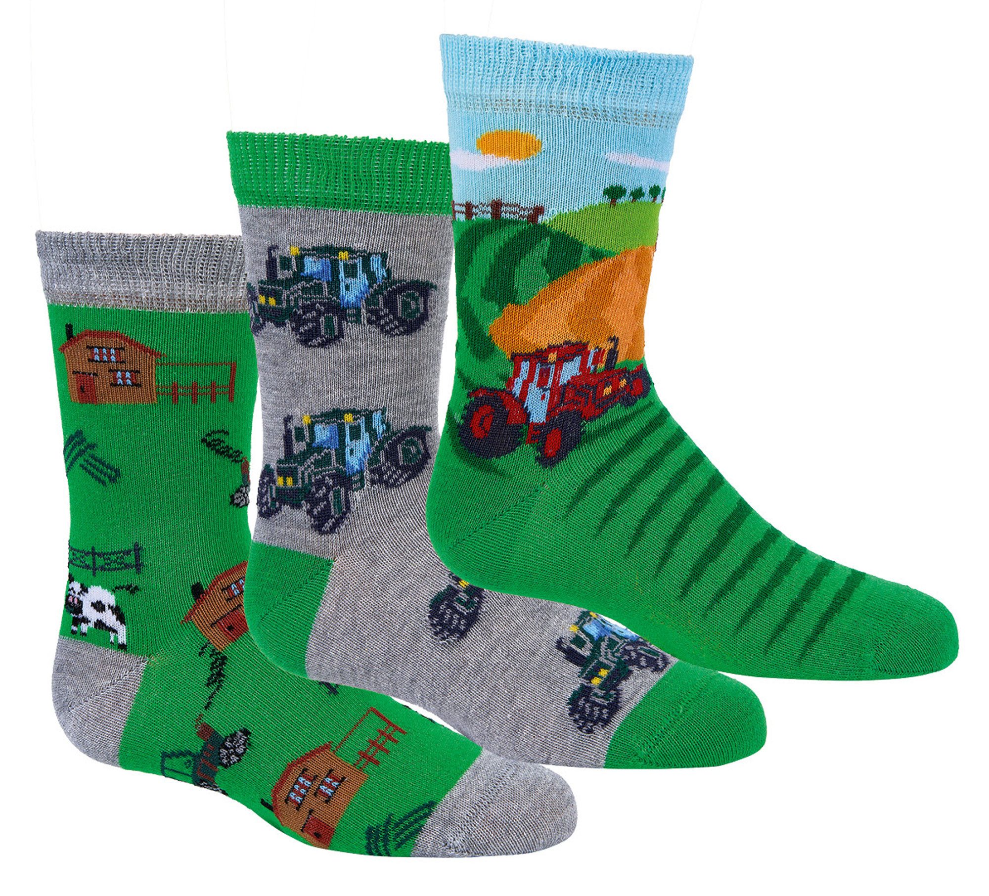 Wowerat Freizeitsocken 3 Paar Kindersocken Traktor, weiche Baumwolle, Jungen Socken Trecker (3 Paar)