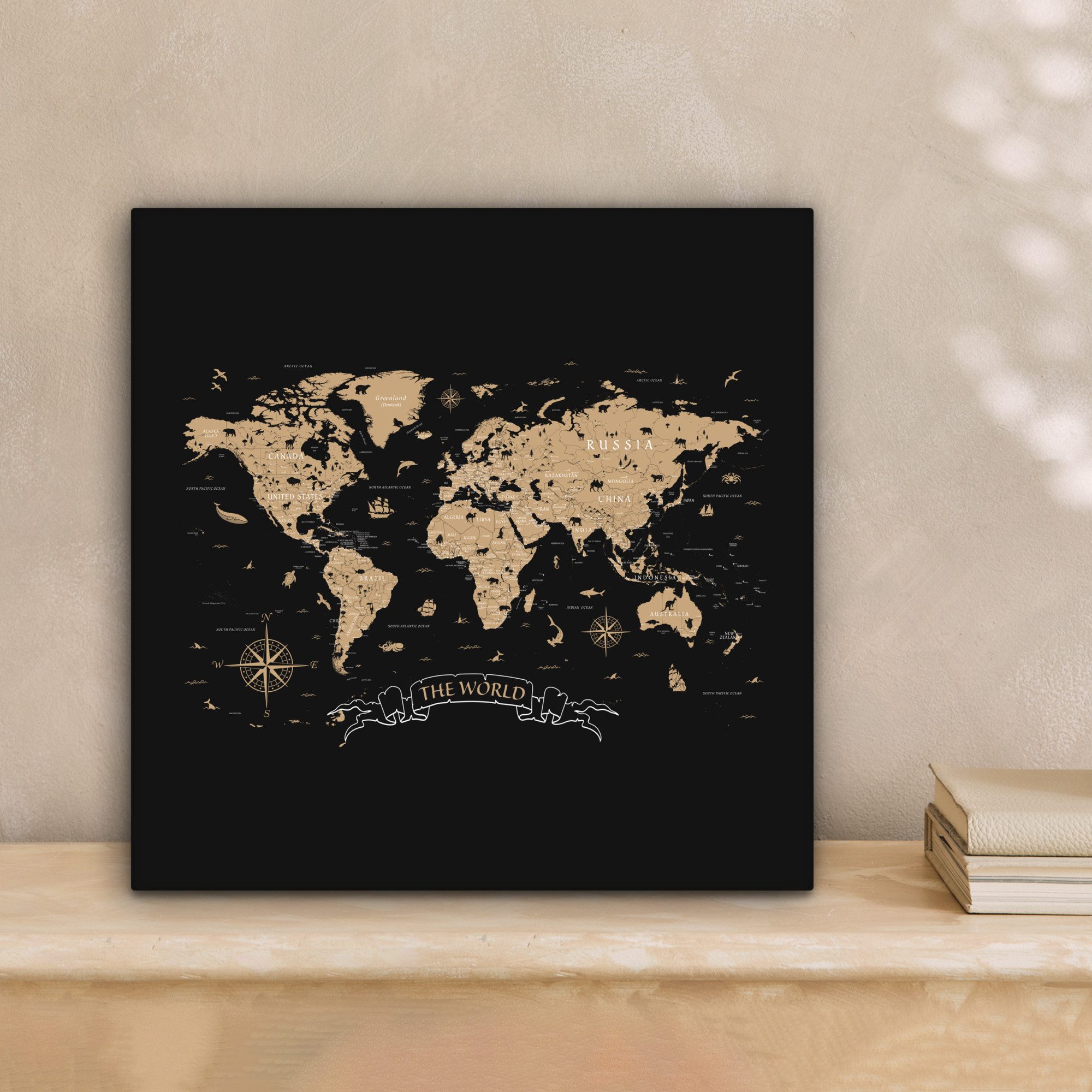 OneMillionCanvasses® Leinwandbild Weltkarte - Beige - günstig online kaufen