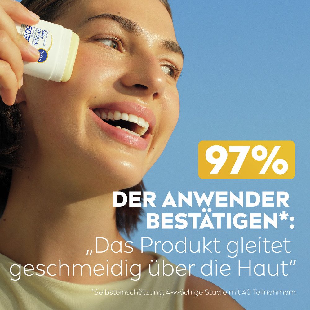 Nivea Sun Sonnenschutzstift Silky UV Stick LSF50+, 1-tlg., für das Gesicht, mit Lichtschutzfaktor 50+, nicht fettende Formel