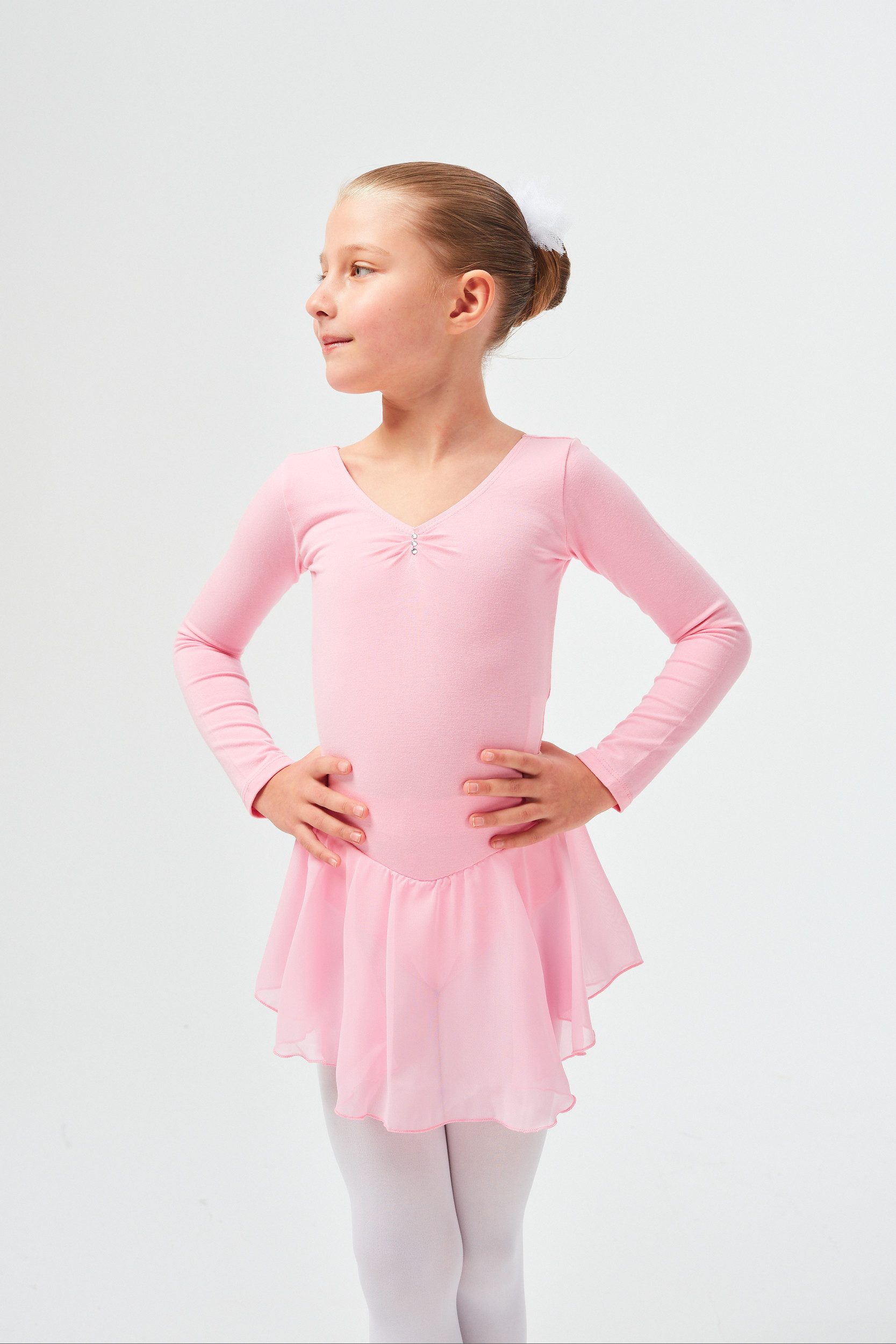 tanzmuster Chiffonkleid Ballettkleid Anna mit Glitzersteinen Mädchen Ballettbody mit Chiffon Röckchen