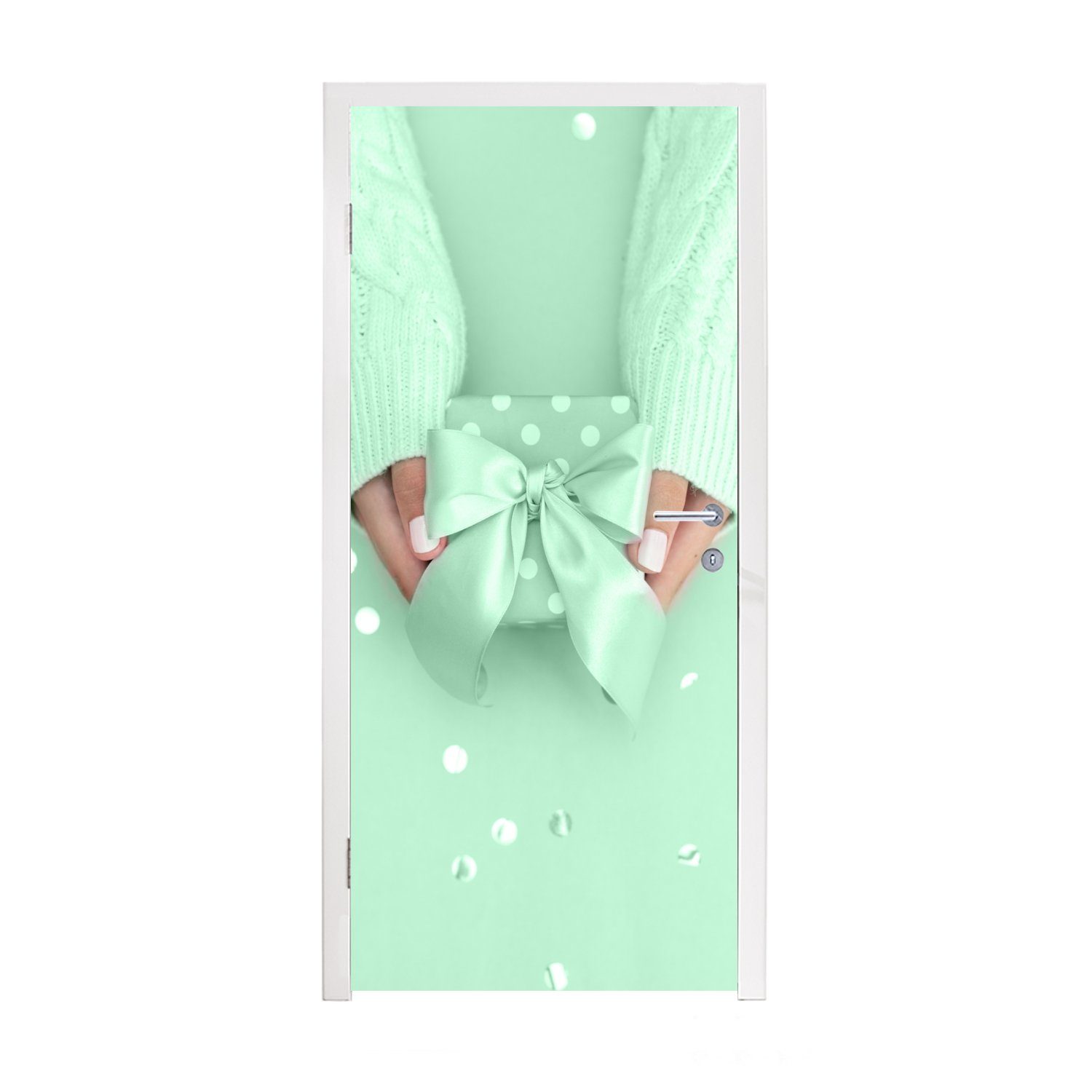 MuchoWow Türtapete Mintgrünes Geschenk, Matt, bedruckt, (1 St), Fototapete für Tür, Türaufkleber, 75x205 cm