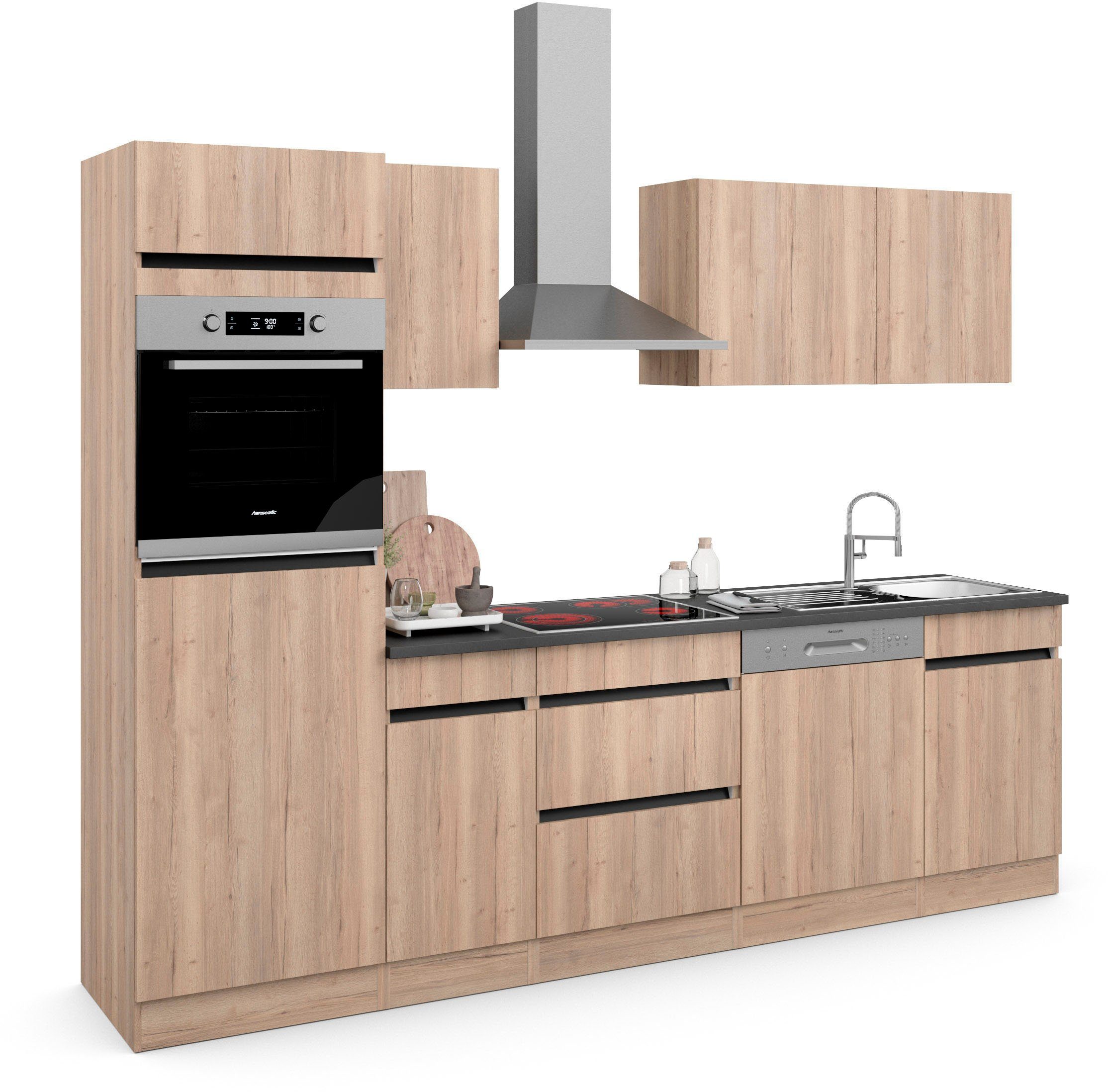 OPTIFIT Küche Safeli, Breite ohne oder wildeiche mit wahlweise Hanseatic-E-Geräte | wildeiche/wildeiche 270 cm