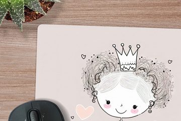 MuchoWow Gaming Mauspad Prinzessin - Kinder - Mädchen - Krone - Kleid (1-St), Mousepad mit Rutschfester Unterseite, Gaming, 40x40 cm, XXL, Großes