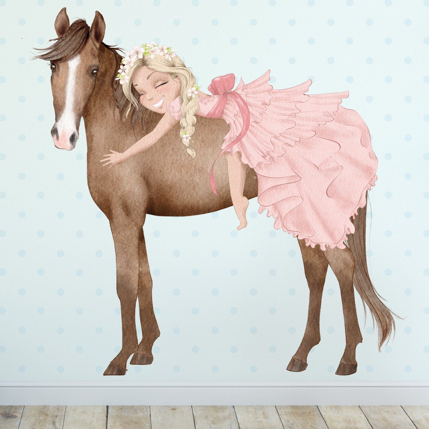 Sunnywall Wandtattoo Prinzessin Mädchen auf Pferd, Wandaufkleber Kinderzimmer, Pferde, selbstklebend, rückstandslos entfernbar