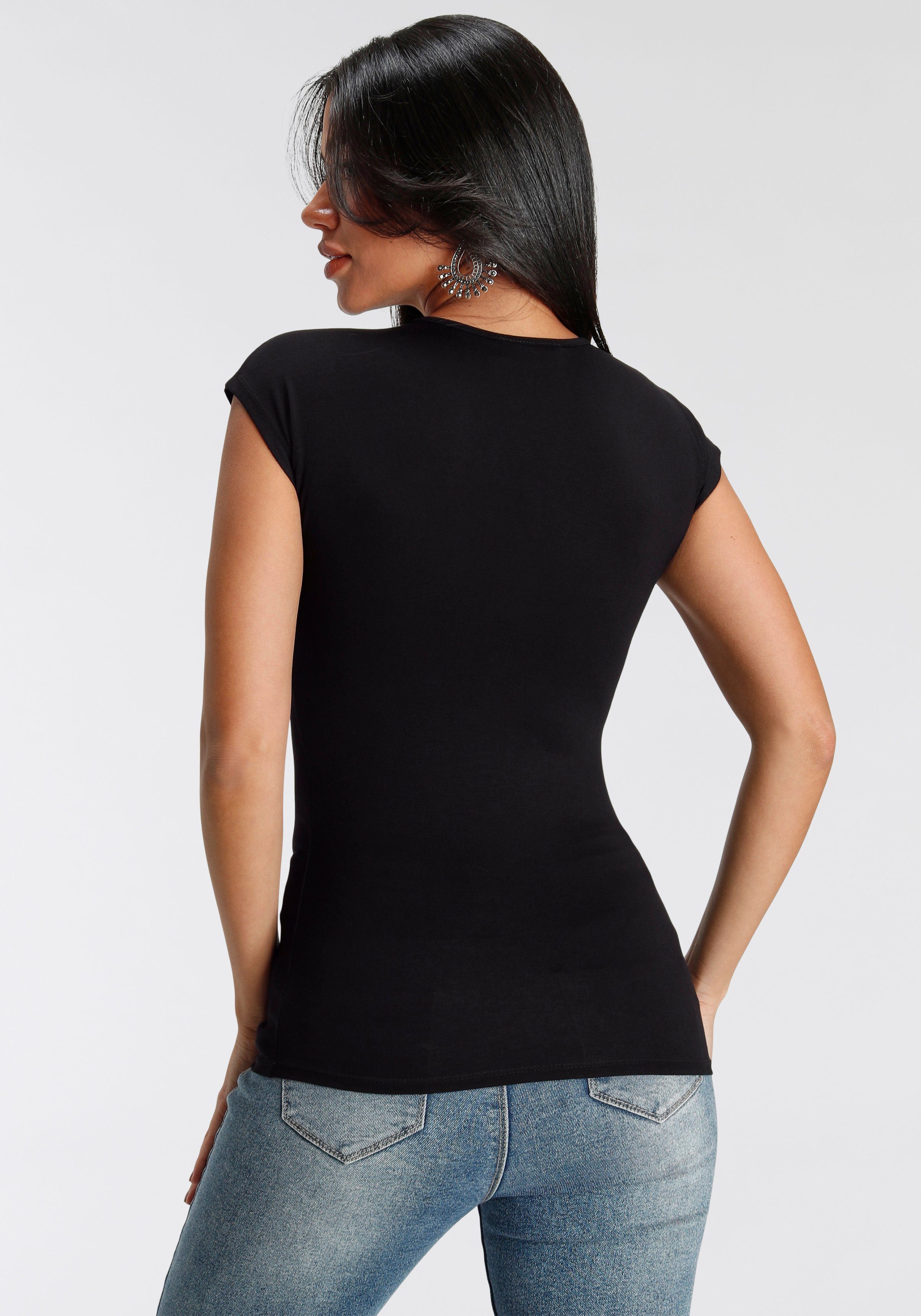 Melrose T-Shirt sehr figurbetonter Schnitt, tiefer V-Ausschnitt günstig online kaufen