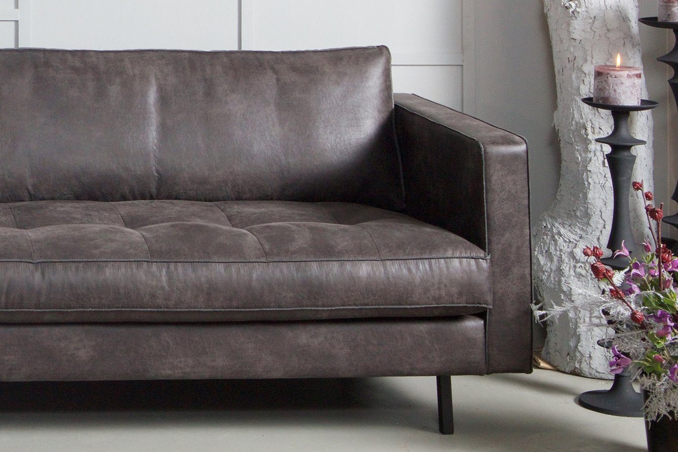 Rodeo Sofa "Classic" Black, freistellbar, Sofa 2,5-Sitzer gesteppte Sitzkissen BePureHome Leder -