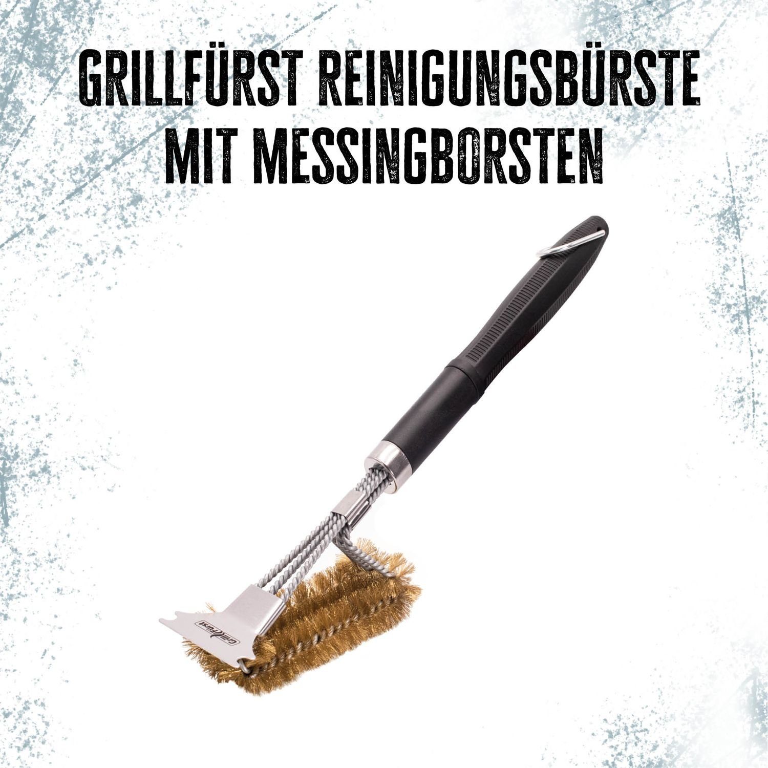 Grillfürst Grillbürste 2x Grillfürst Premium Grillbürste aus Messing mit langem 3-fach Bürstenkopf und Schaber
