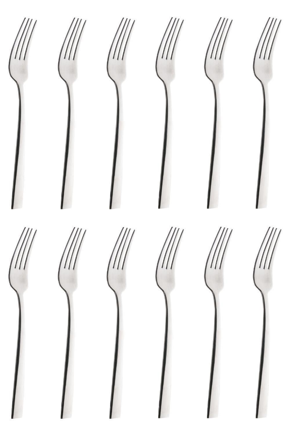 Justinus Tafelgabel FUSION, Länge 20,5 cm, Edelstahl 18/10, 12er Set (6 Stück), Poliert, Rostfrei
