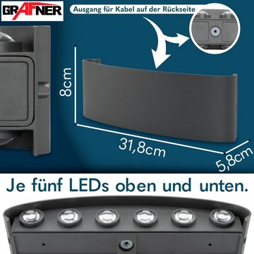 Grafner LED Wandleuchte LED Aluminium Wandlampe Up Down Außenleuchte Innenleuchte Modern, LED fest integriert, Tageslichtweiß, LED Wandlampe