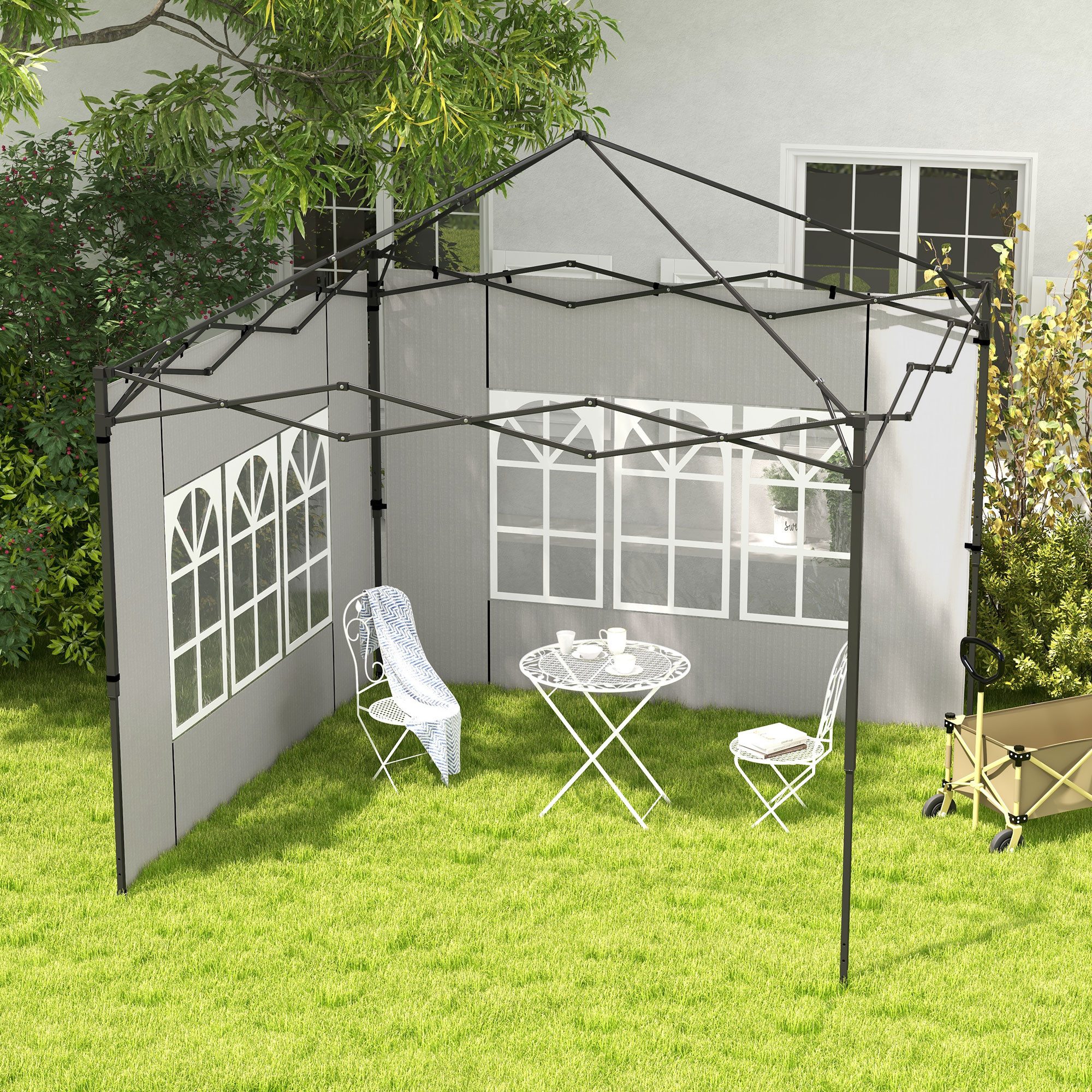 Outsunny Pavillonseitenteil mit Fenster, 293x193 cm, für Pavillon 3x3 m und 3x6 m) Seitenteile, [2-St. Seitenwände, für Pavillon Partyzelt Gartenzelt, Weiß