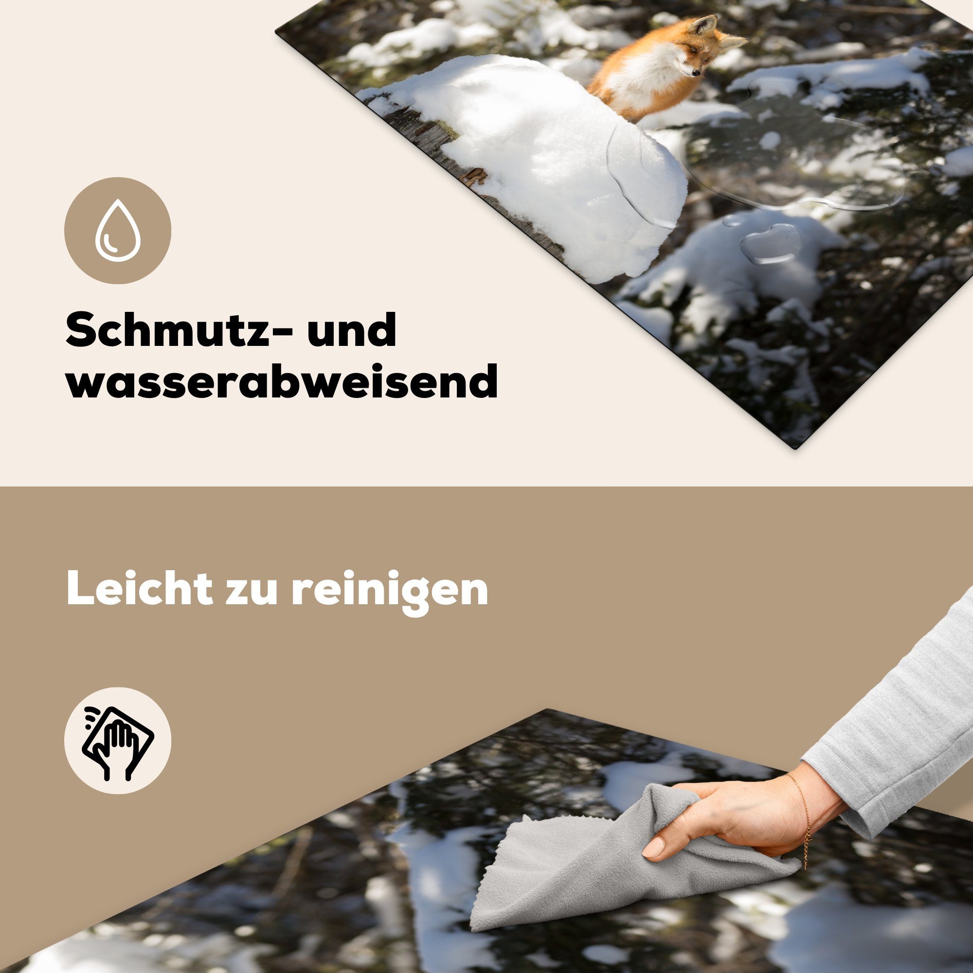 MuchoWow Herdblende-/Abdeckplatte Fuchs - Schnee (1 Ceranfeldabdeckung die Baum, Induktionskochfeld tlg), cm, Vinyl, 81x52 - küche, für Schutz