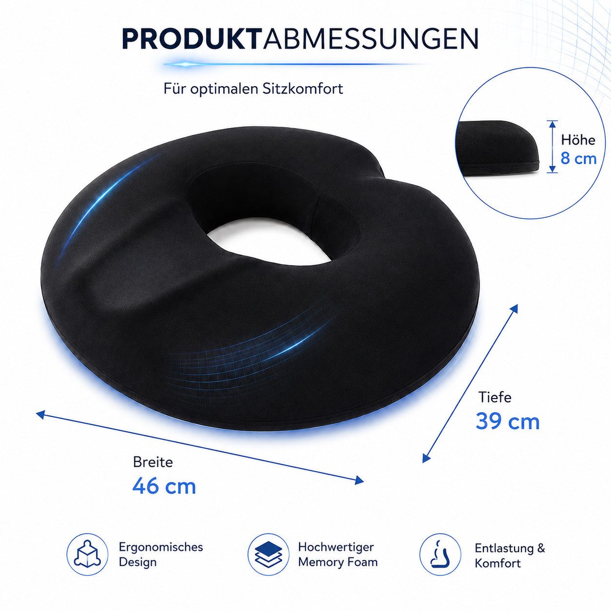 Kityhome Sitzkissen Orthopädisches Sitzkissen, Doppel-U-Form, Memory Foam, Hämorrhoiden, 46x39x8cm,geeignet für Bürostuhl,Autositz,Steißbeinschmerzen