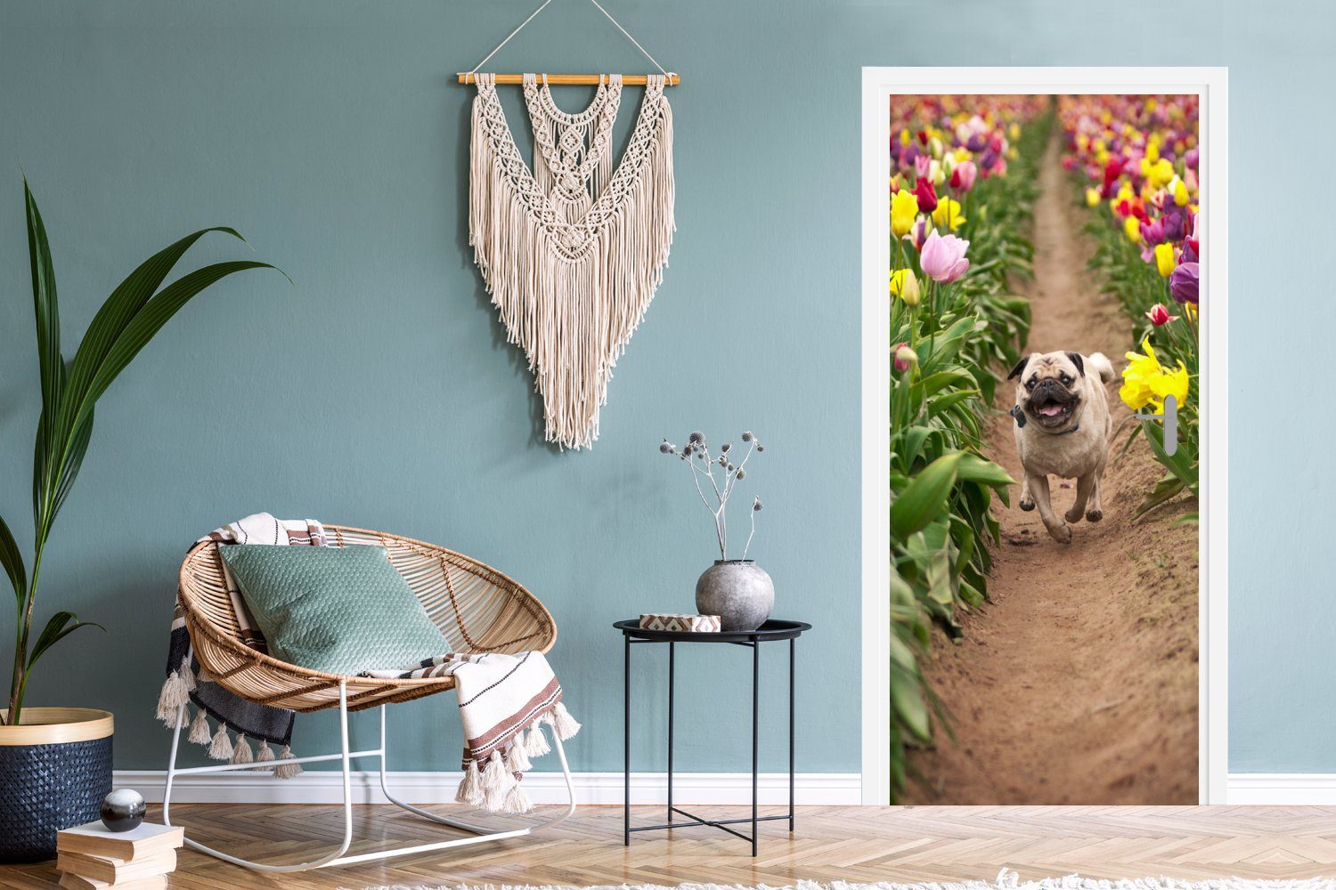 Tulpen - cm Türaufkleber, (1 Hund, Türtapete Blumen bedruckt, Tür, St), Matt, MuchoWow Fototapete für 75x205 -