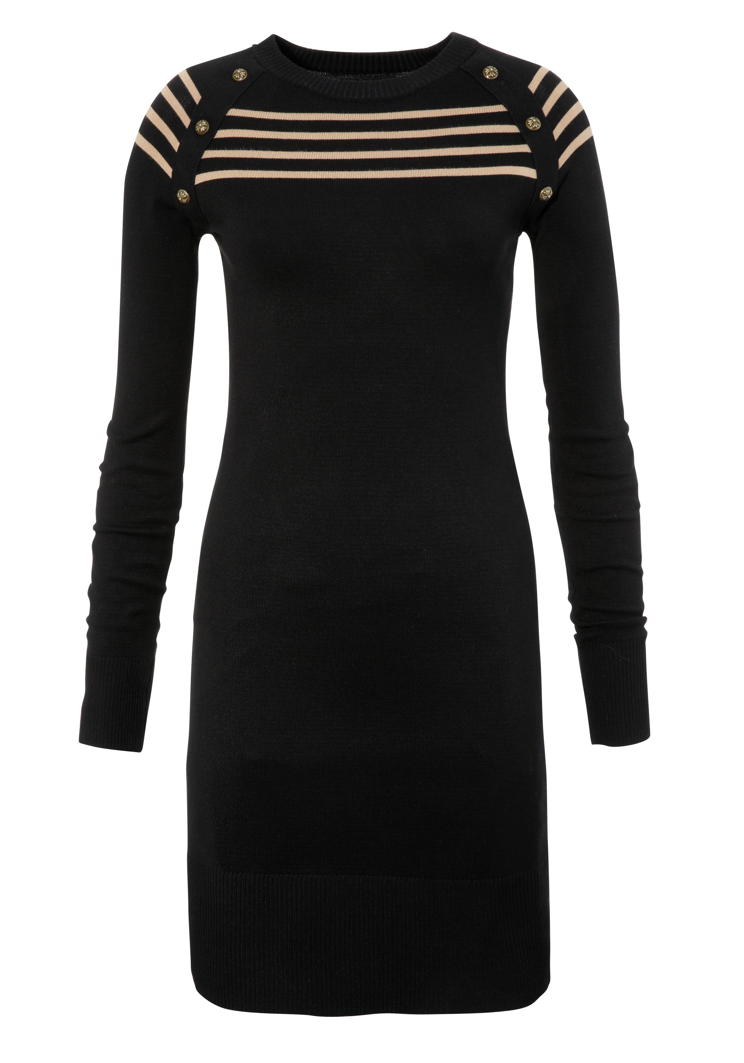 Melrose Strickkleid Mini-Länge mit Streifen und Zierknöpfen. Reduzierter Preis € 48,99. Unverbindliche Preisempfehlung € 59,99, (€ 48,99 pro 1 Stk)