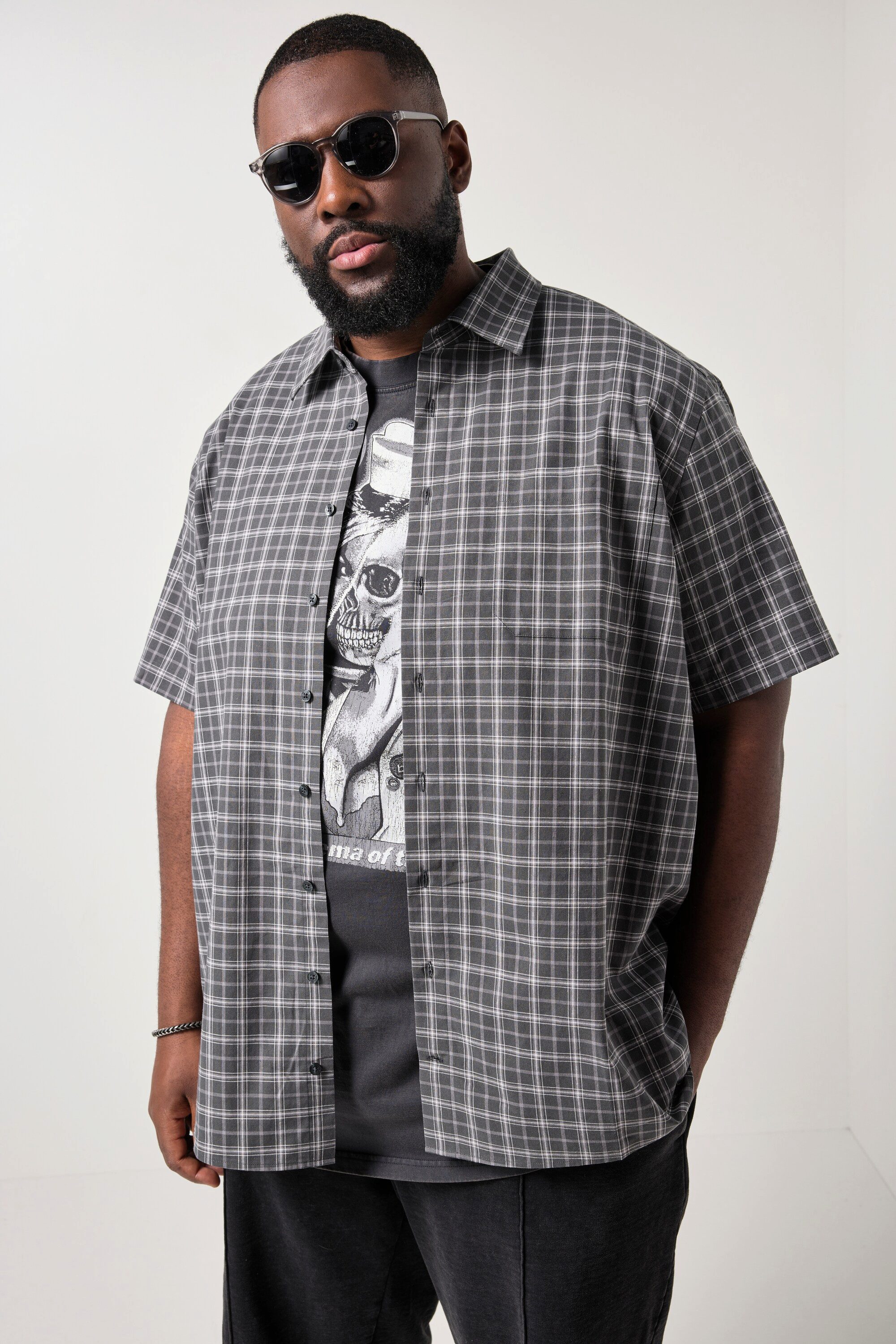 STHUGE Kurzarmhemd Karohemd Halbarm Boxy Fit Kentkragen bis 8 XL