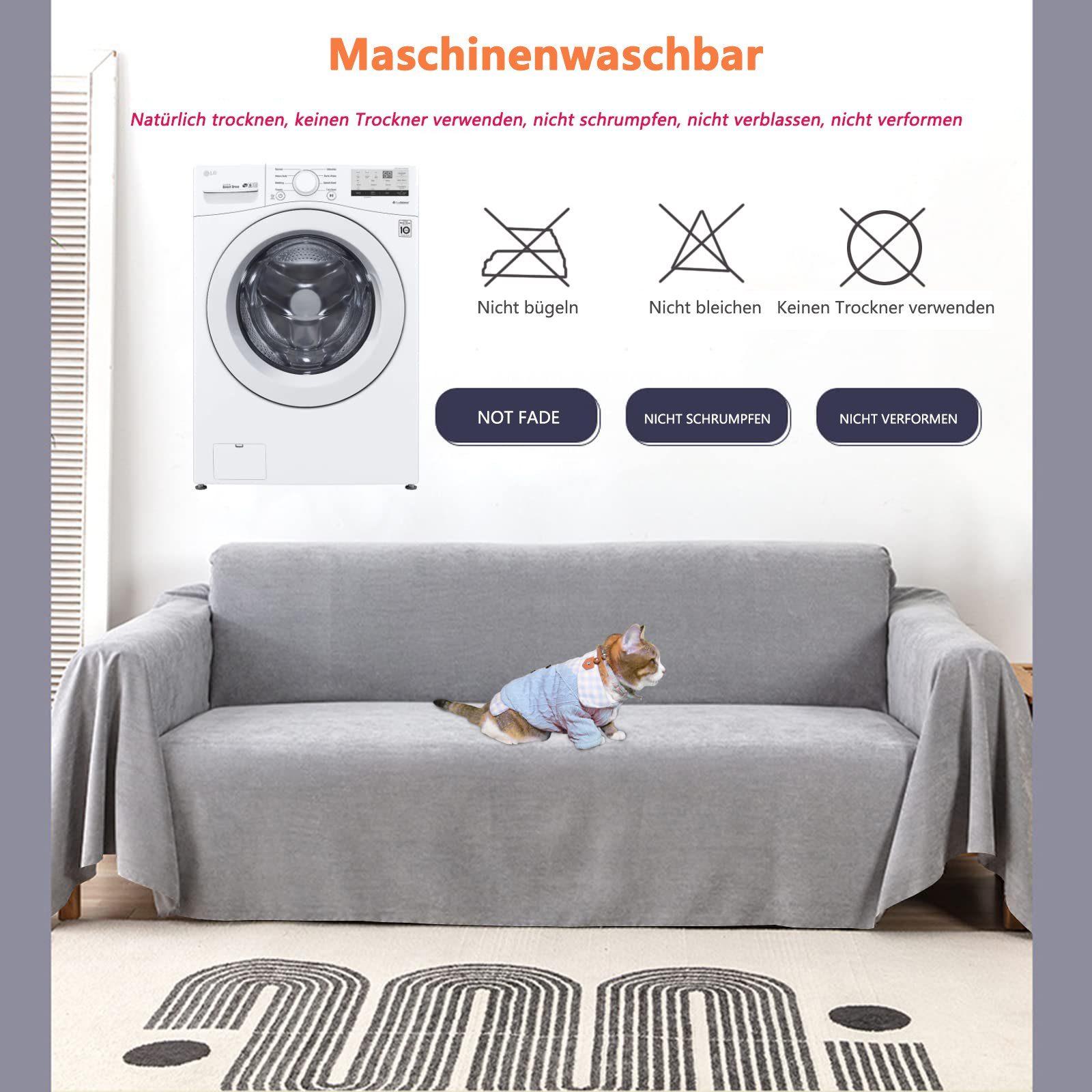 Sofabezug Sofaüberwürfe Couchschutz, Abdeckung Juoungle grau(180*150cm) wasserabweisend rutschfest