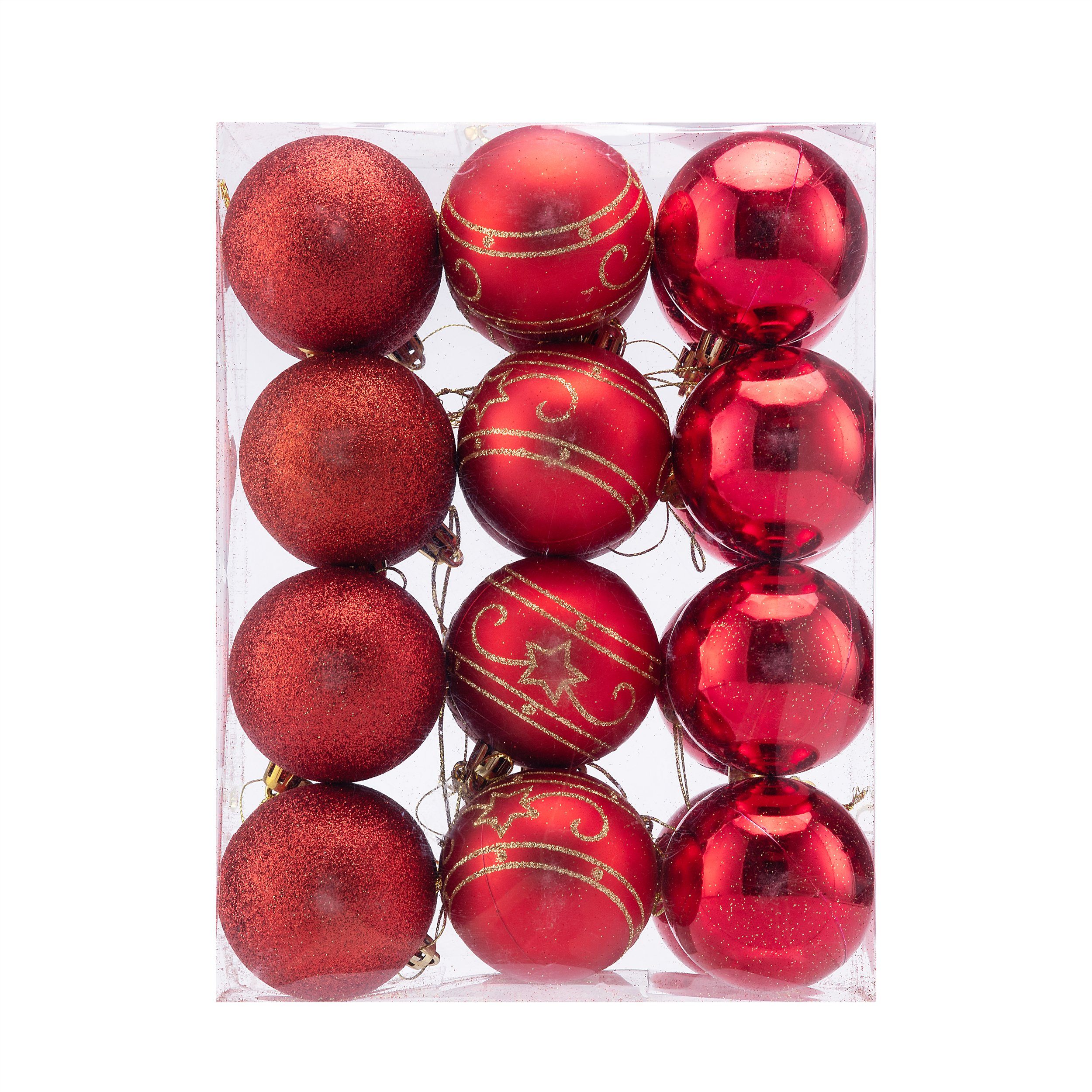 Casaria Weihnachtsbaumkugel (24 St), Christbaumkugeln 24 tlg ∅ 6cm matt glänzend glitzernd Rot