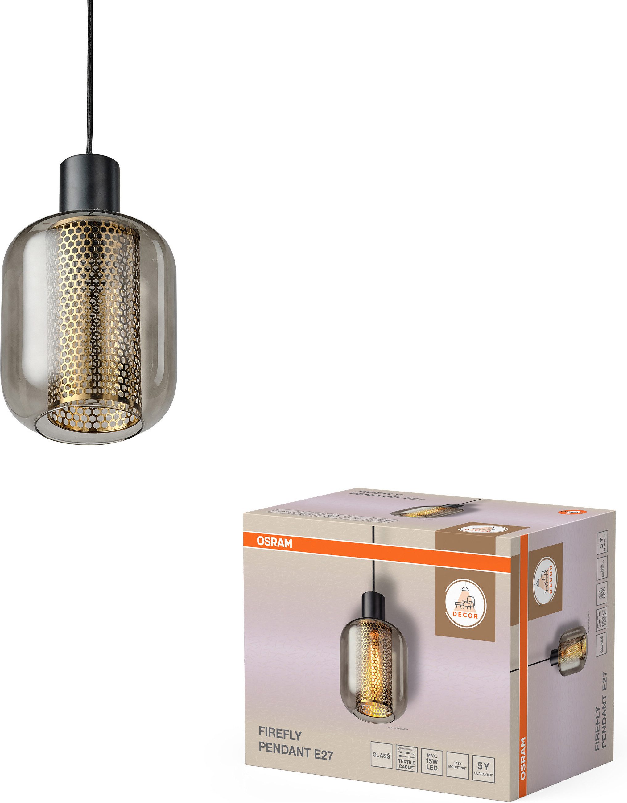 Osram Pendelleuchte Decor Firefly, ohne Leuchtmittel, schwarz, E27, Stahl