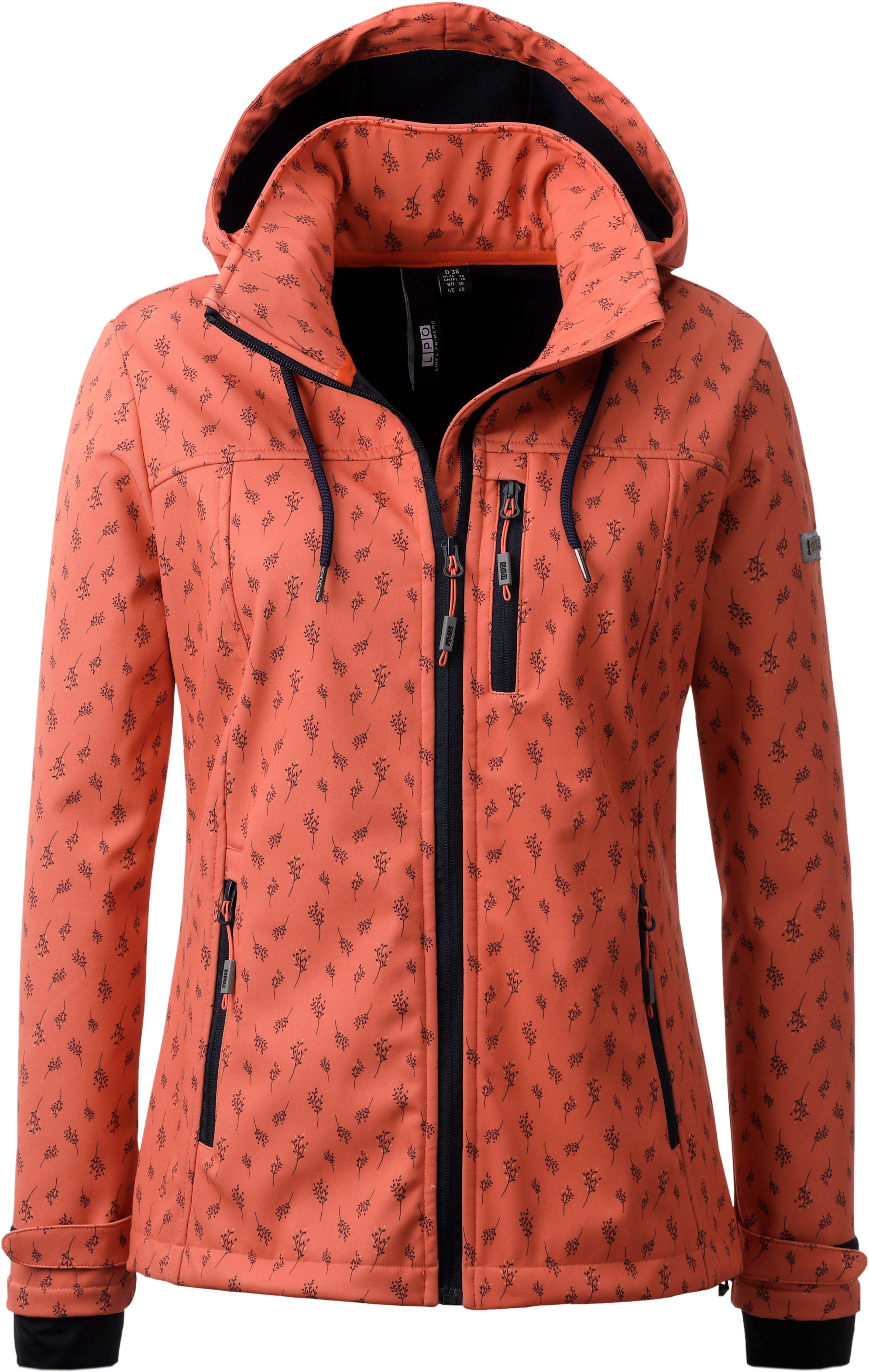 LPO Softshelljacke SHELBY PEAK VI Women leichte Softshelljacke mit All-Over-Print und abnehmbarer Kapuze rot