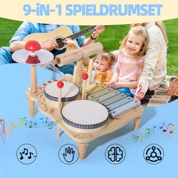 Welikera Spiel-Schlagzeug Kinder Musikinstrumente,Multifunktionale Schlagzeug Set,Montage nötig