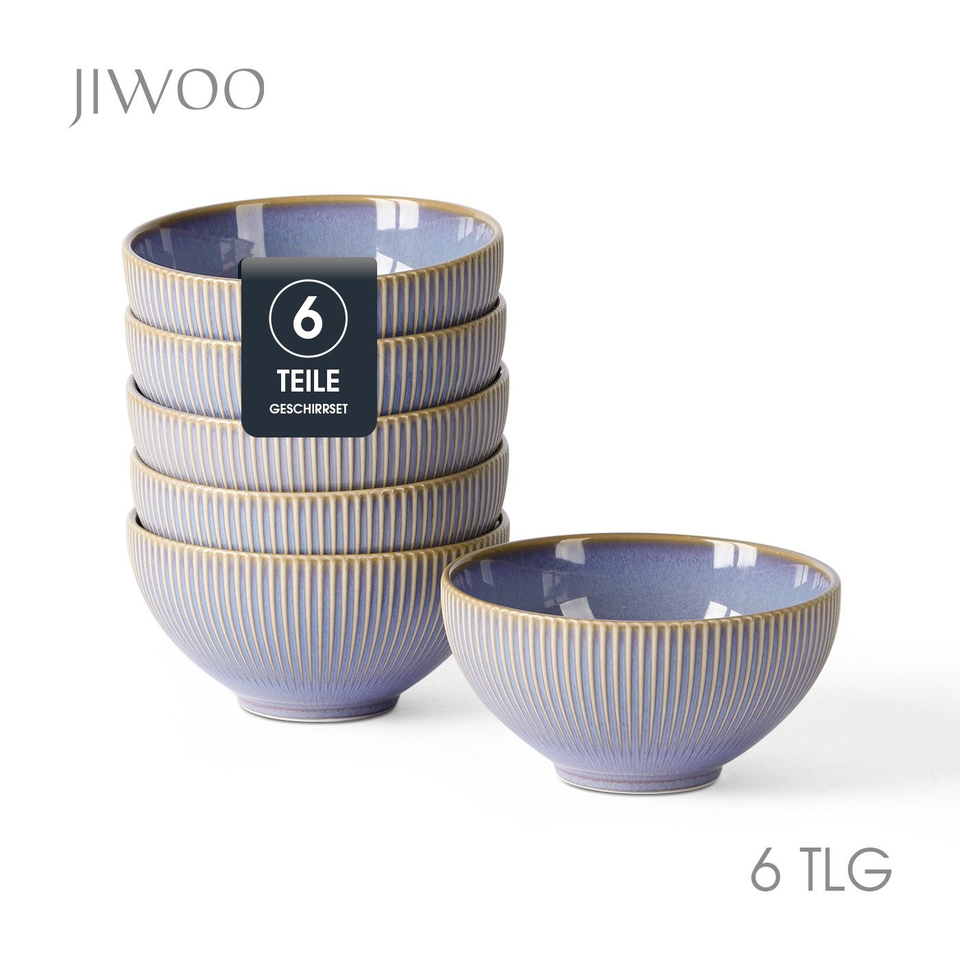 JIWOO Müslischale 6er Ø11,7cm, Frühstückschalen Eisschale Dessertschalen Obstschale, Keramik, (Schaleset, 6-tlg), Bowl, Hochwertiges Schalen Lila Schale Mikrowellenofen Spülmaschine