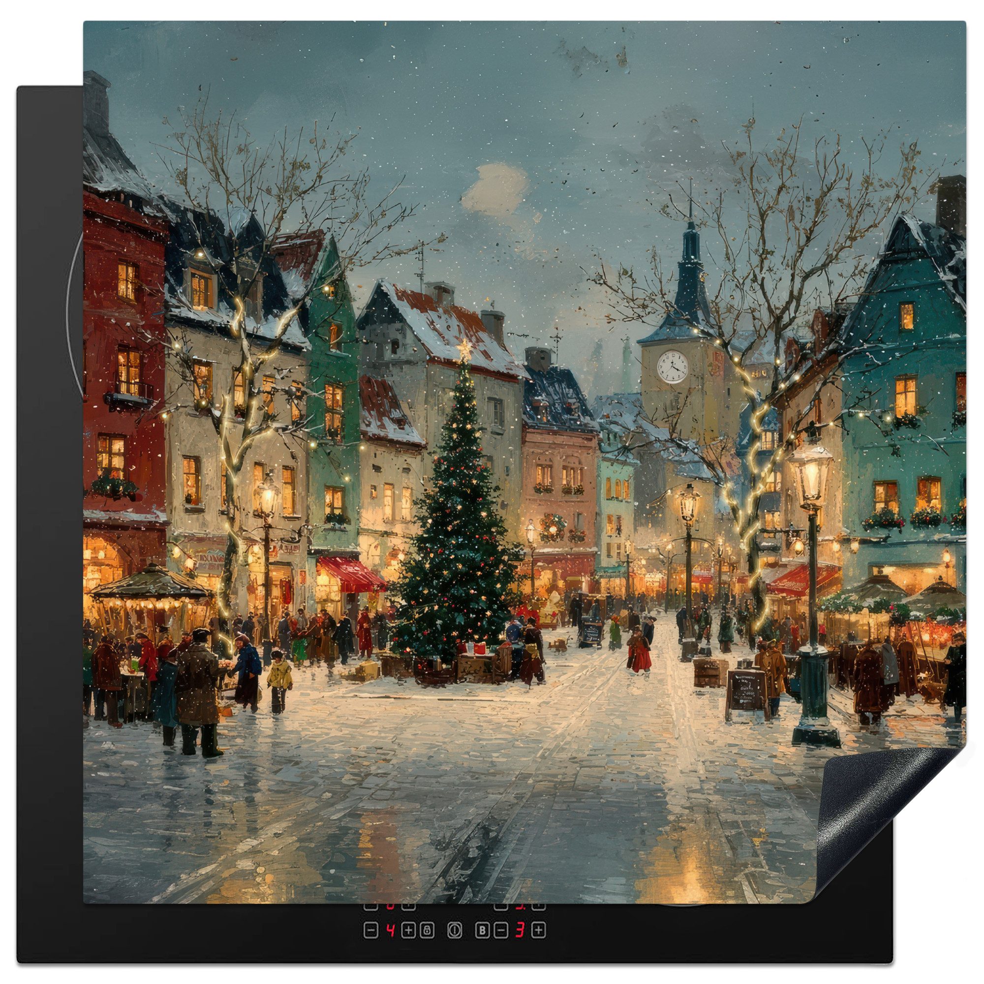 MuchoWow Herd-Abdeckplatte Weihnachtliche Atmosphäre - City Square - Farbenfroh, Vinyl, (1 tlg), Abdeckung Induktionskochfeld Schutzmatte, Küche Deko, 78x78 cm