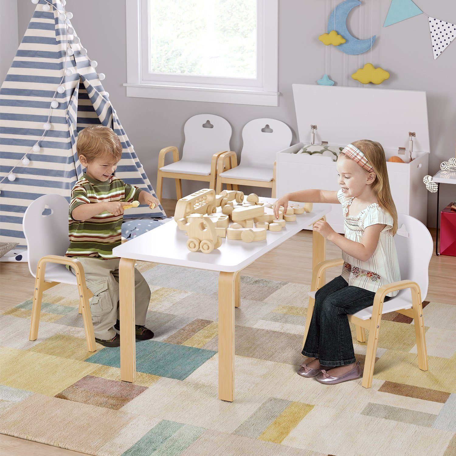 Homfa Kindersitzgruppe Kinderstuhl 4er Set, Stuhl für Kinder höhenverstellbar 61.5-48.5cm