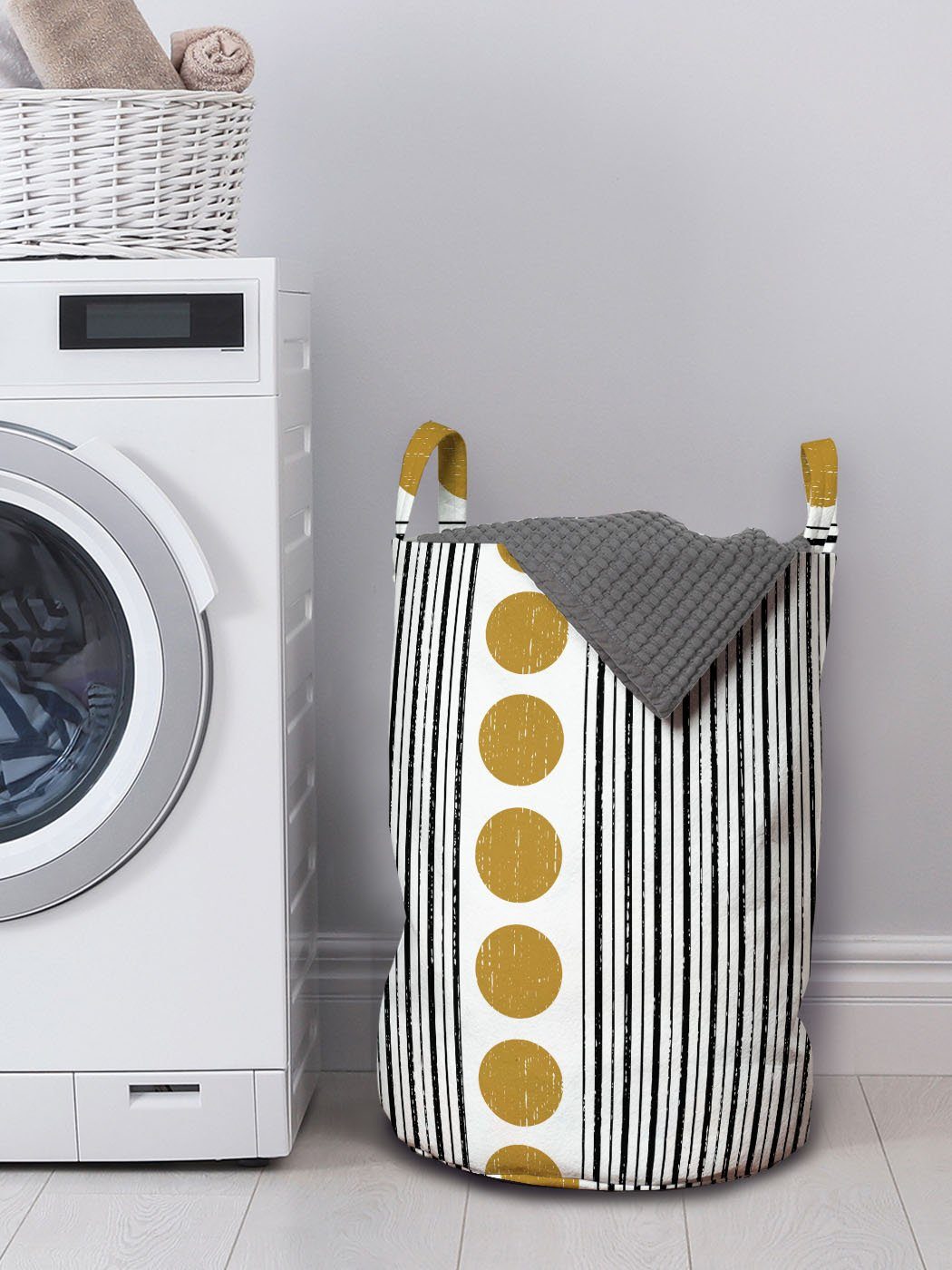 Wäschekorb Kreise mit Grunge-Effekt Abakuhaus Kordelzugverschluss Geometrisch Wäschesäckchen Griffen Waschsalons, für